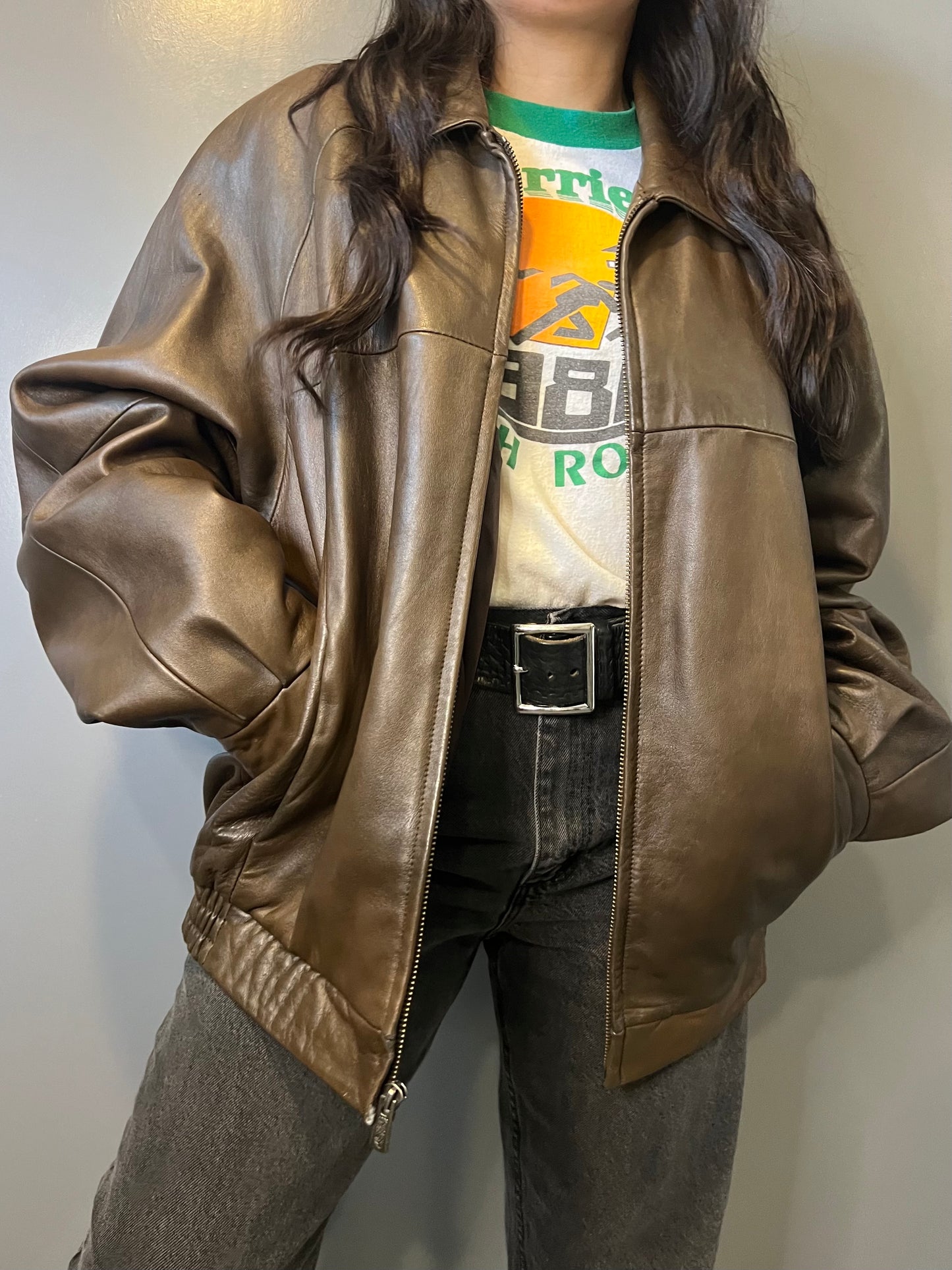 90's Brown Wilsons Leather Jacket - XL