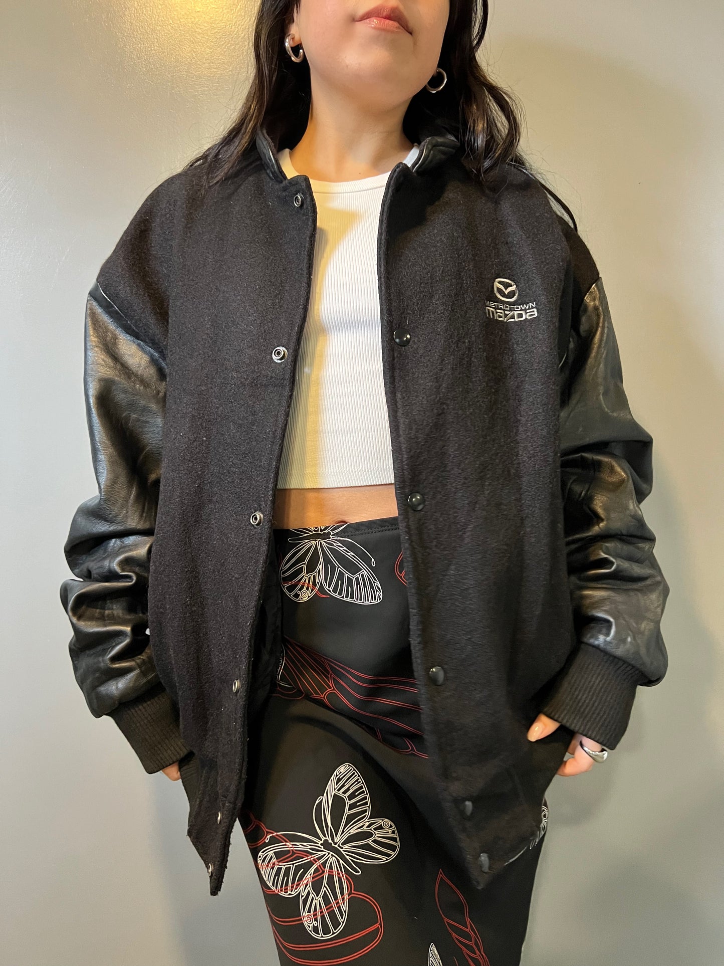 90's Mazda Wool + Leather Varsity Jacket - XL