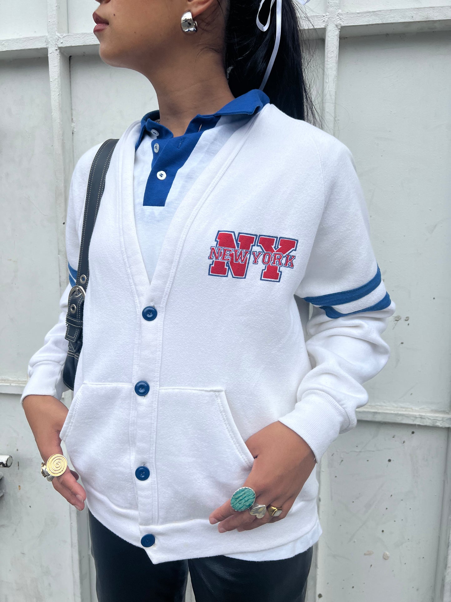 80's Russell New York Varsity Cardigan - L
