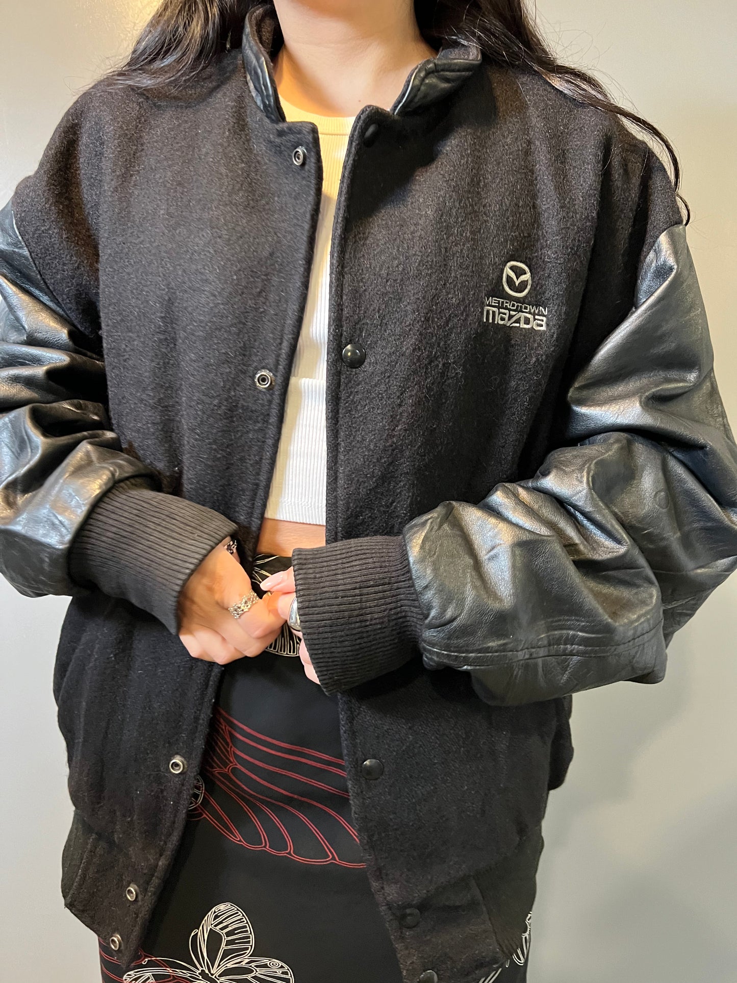 90's Mazda Wool + Leather Varsity Jacket - XL