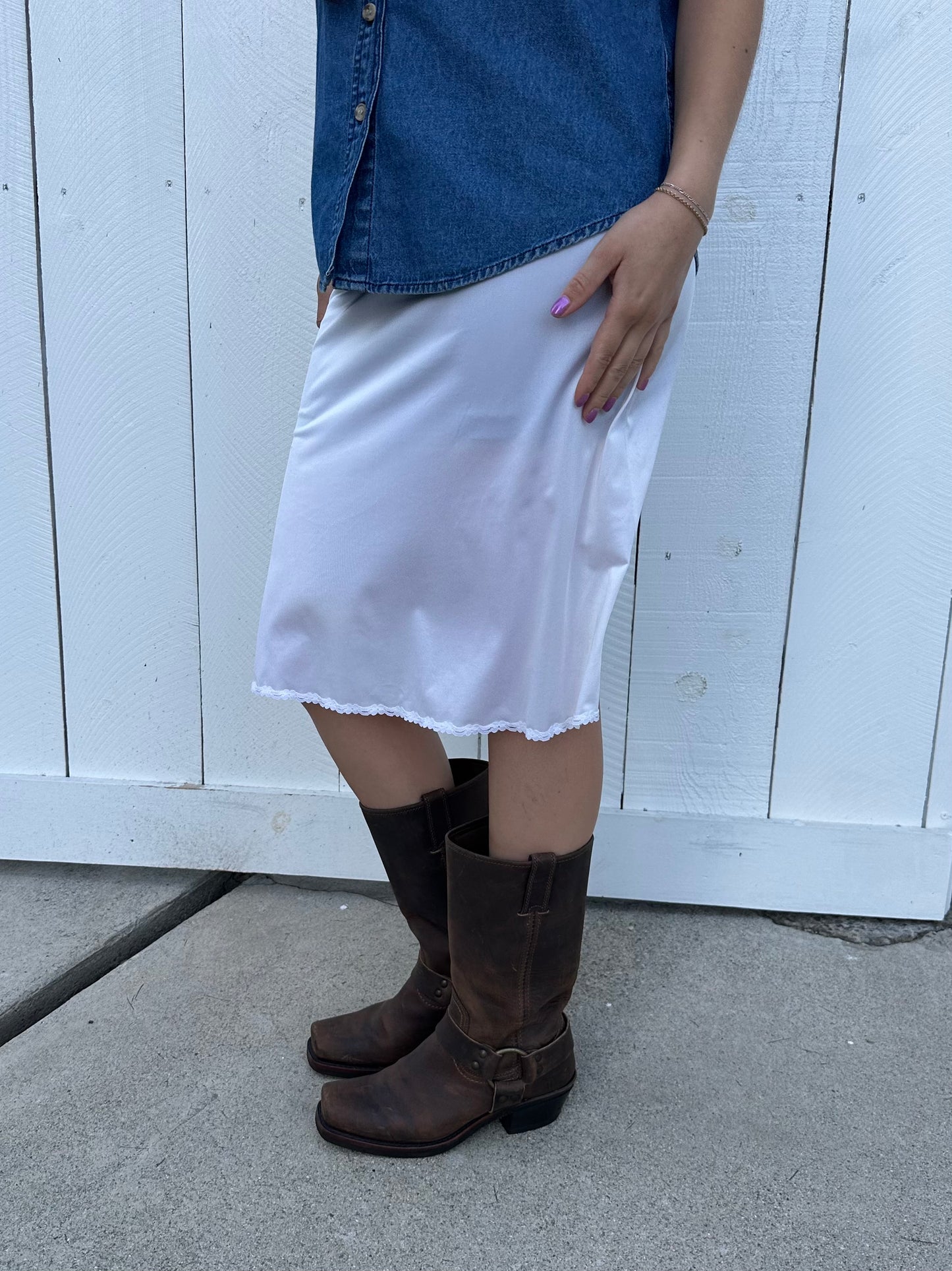 White Lace Slip Skirt - S/M