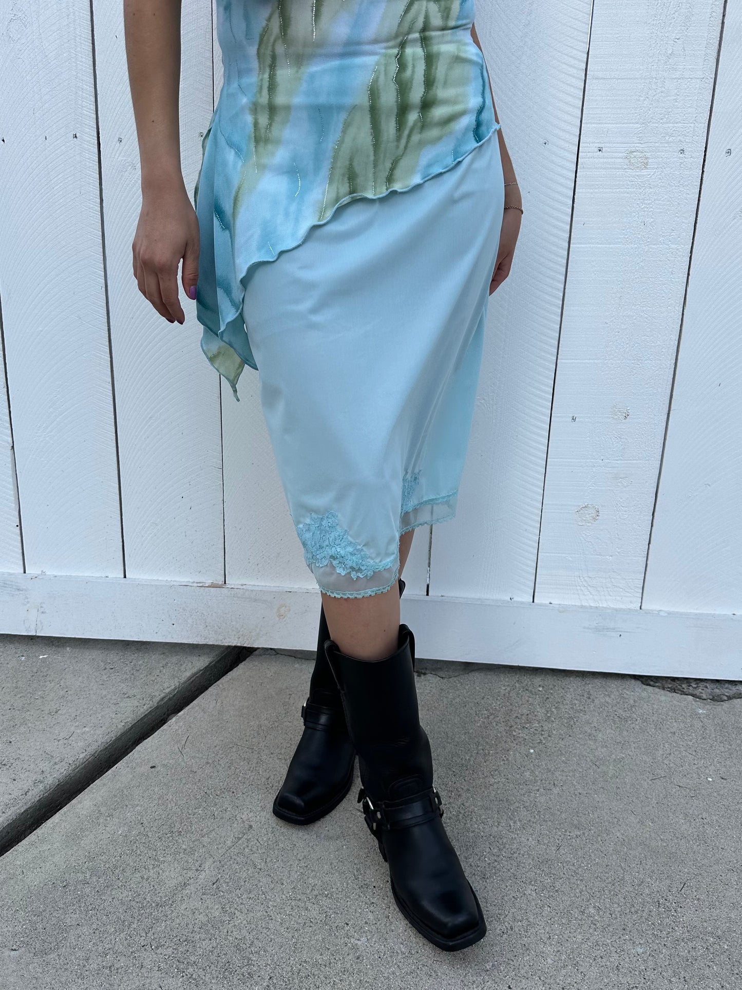 Teal Lace Slip Skirt - XS/S