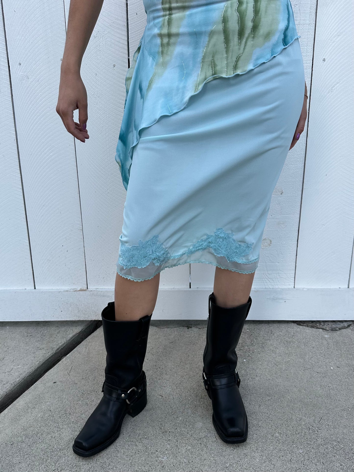 Teal Lace Slip Skirt - XS/S
