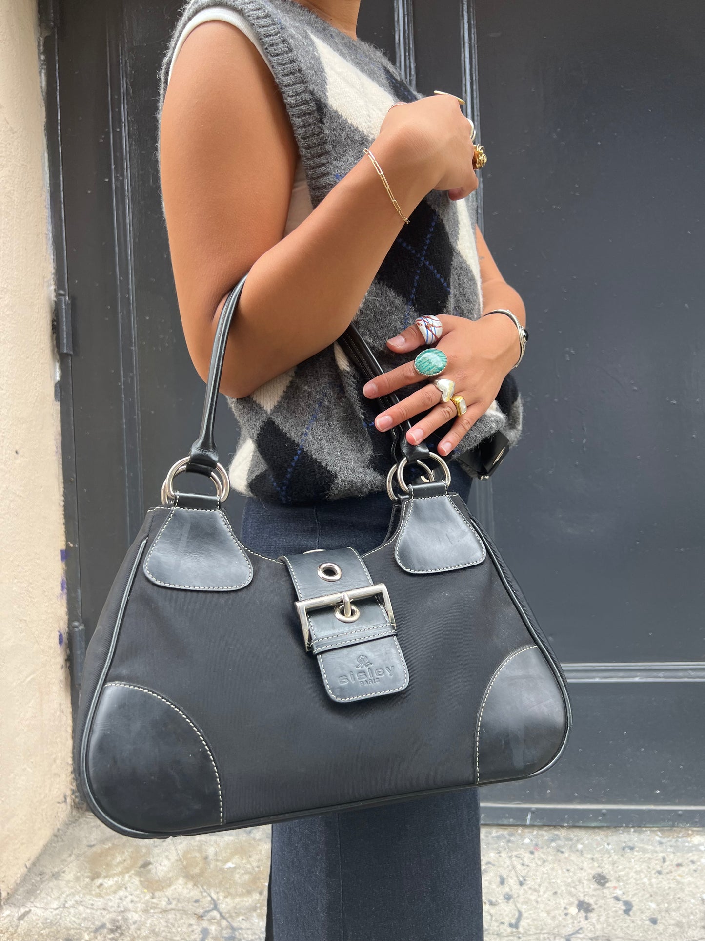 Sisley Paris Leather Handbag - Black