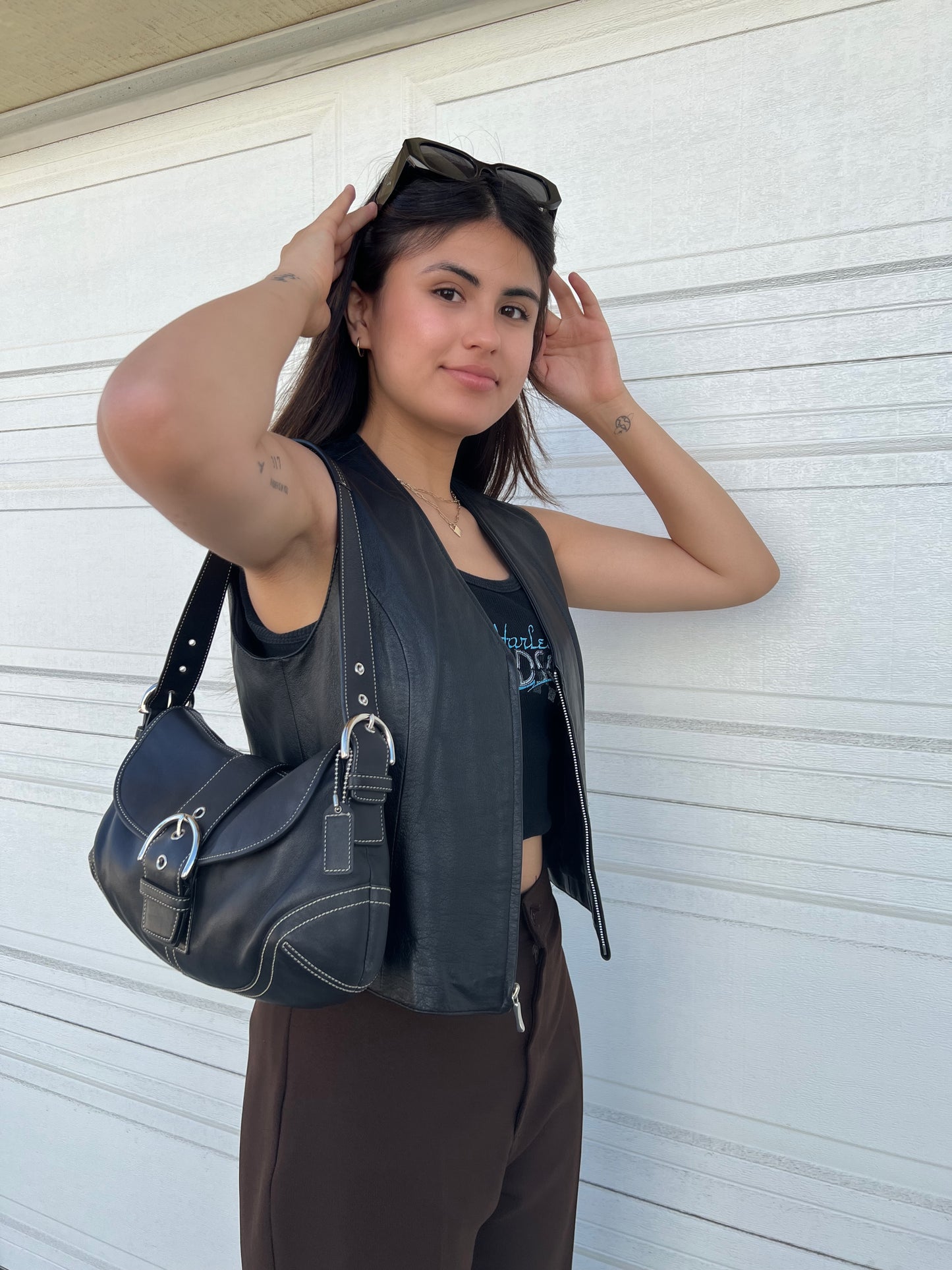 '05 COACH Leather Flap Bag - Black