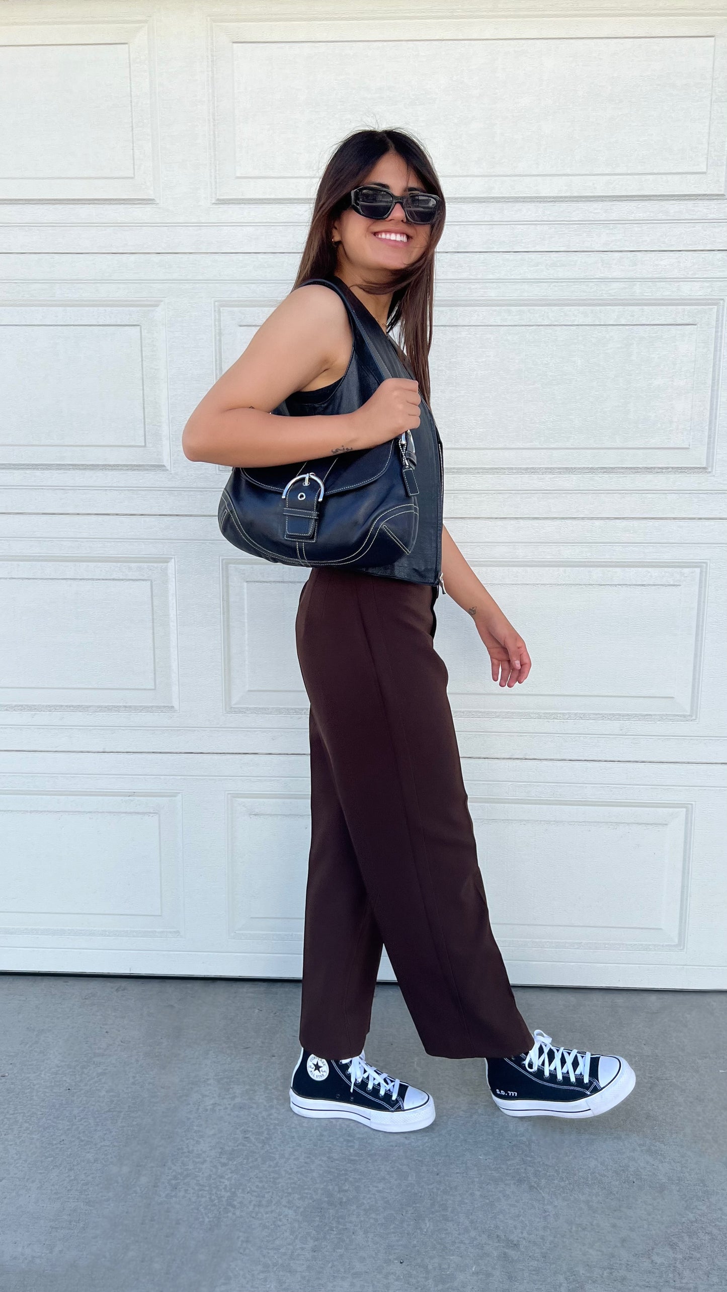 '05 COACH Leather Flap Bag - Black