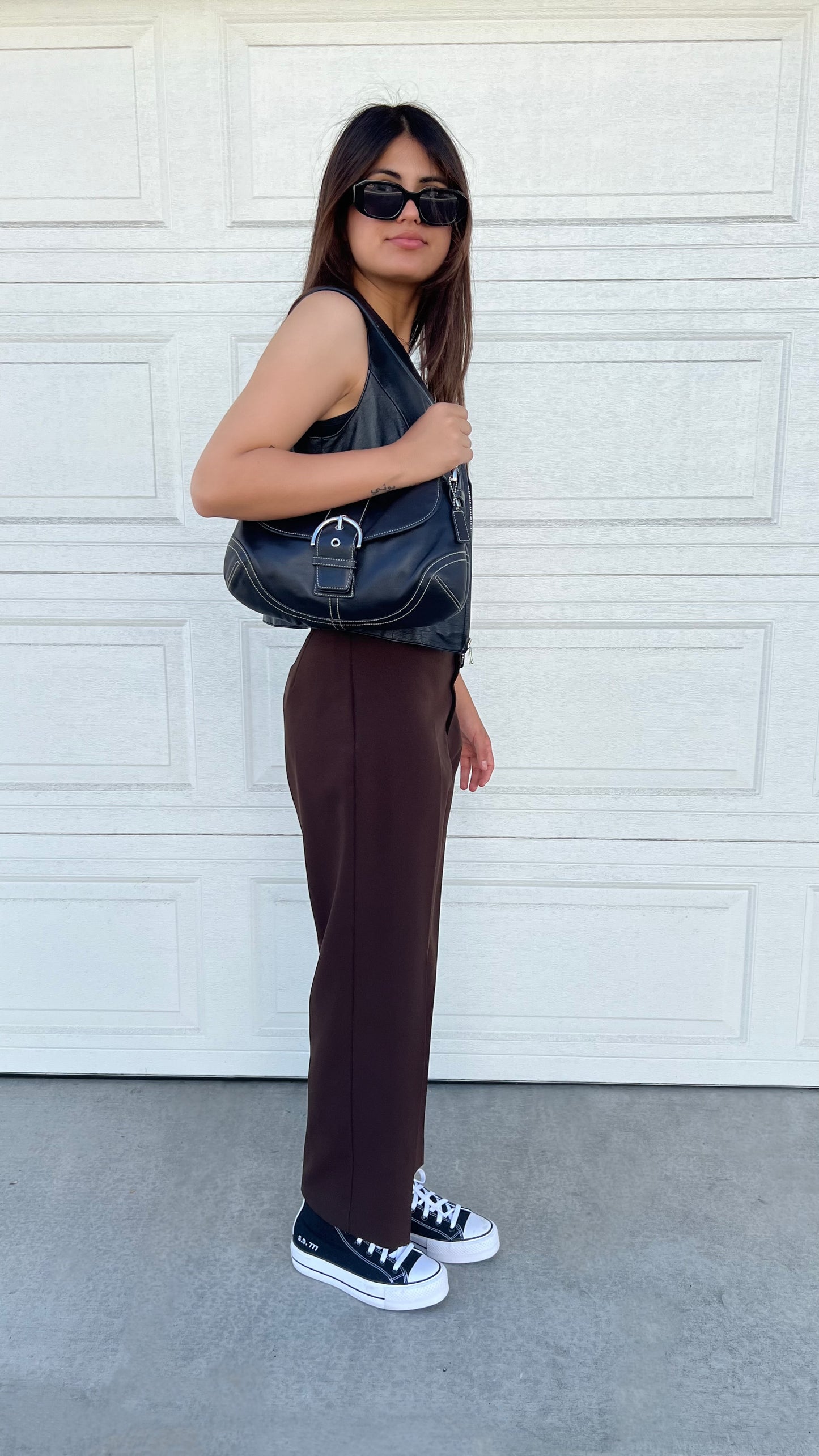 '05 COACH Leather Flap Bag - Black