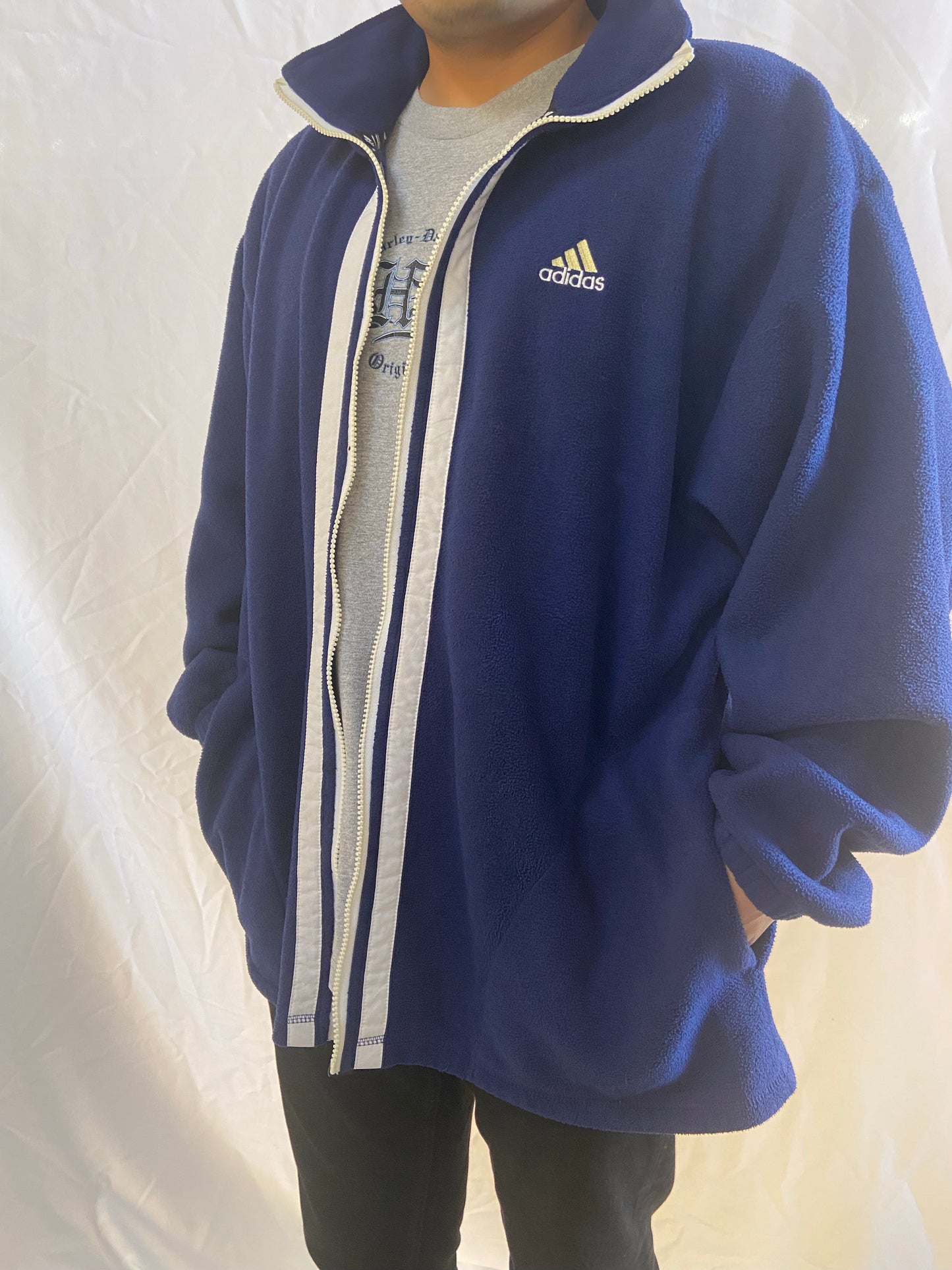 Navy Adidas Fleece Zip Up Jacket - XL