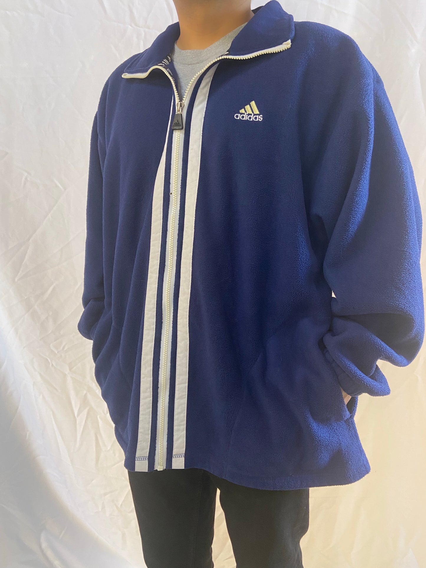 Navy Adidas Fleece Zip Up Jacket - XL