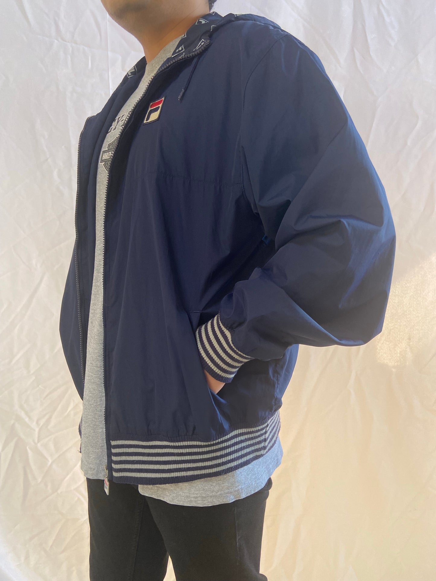 Navy FILA Zip Up Nylon Jacket - Medium