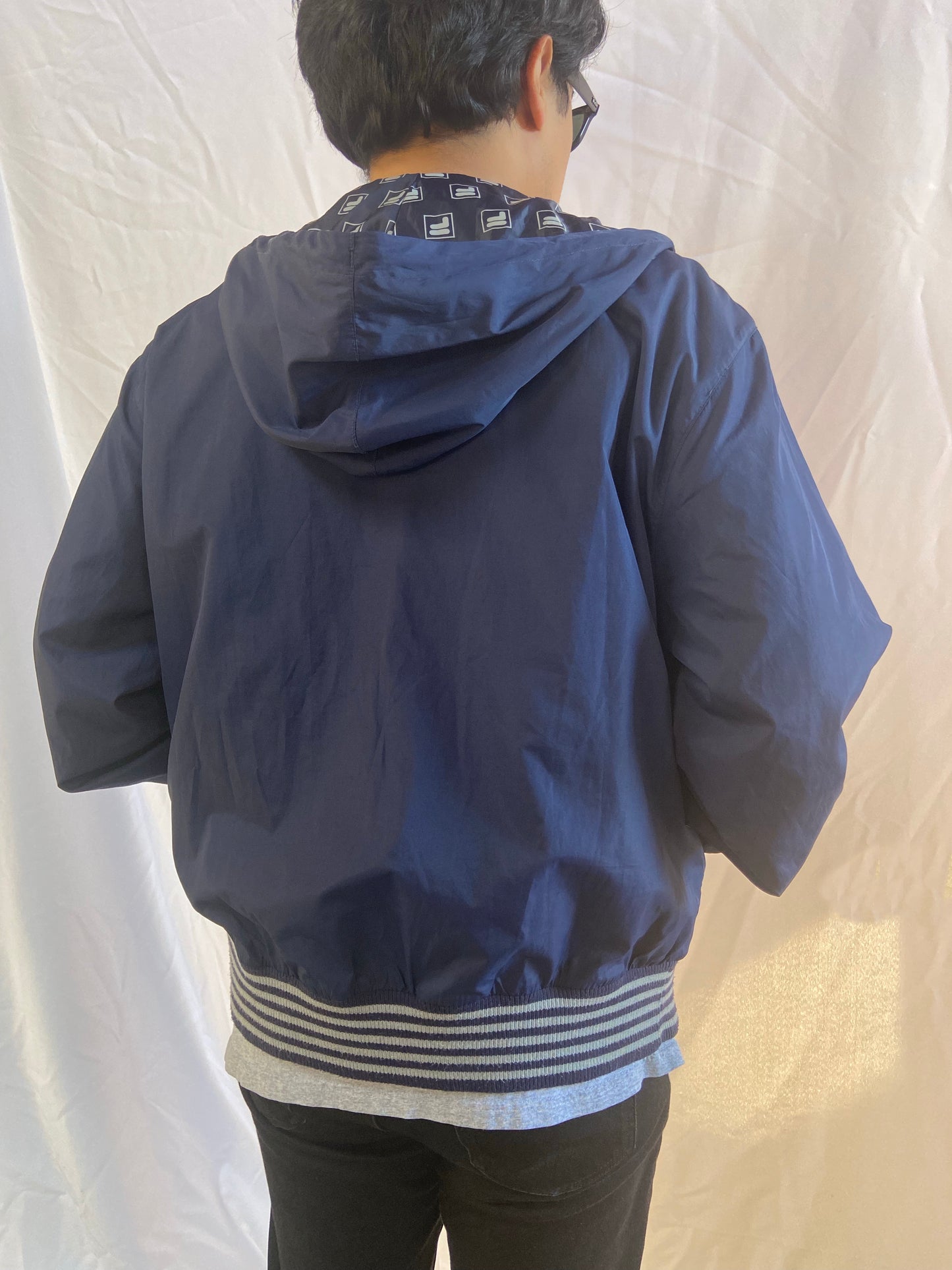 Navy FILA Zip Up Nylon Jacket - Medium