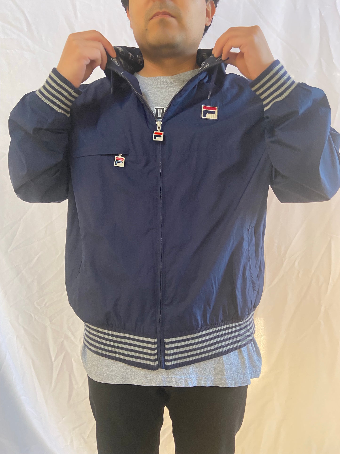 Navy FILA Zip Up Nylon Jacket - Medium