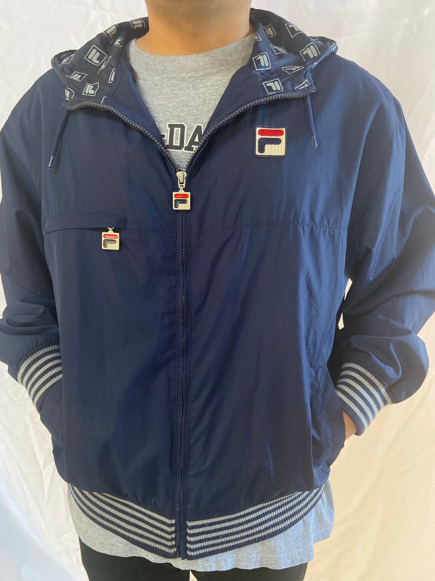 Navy FILA Zip Up Nylon Jacket - Medium