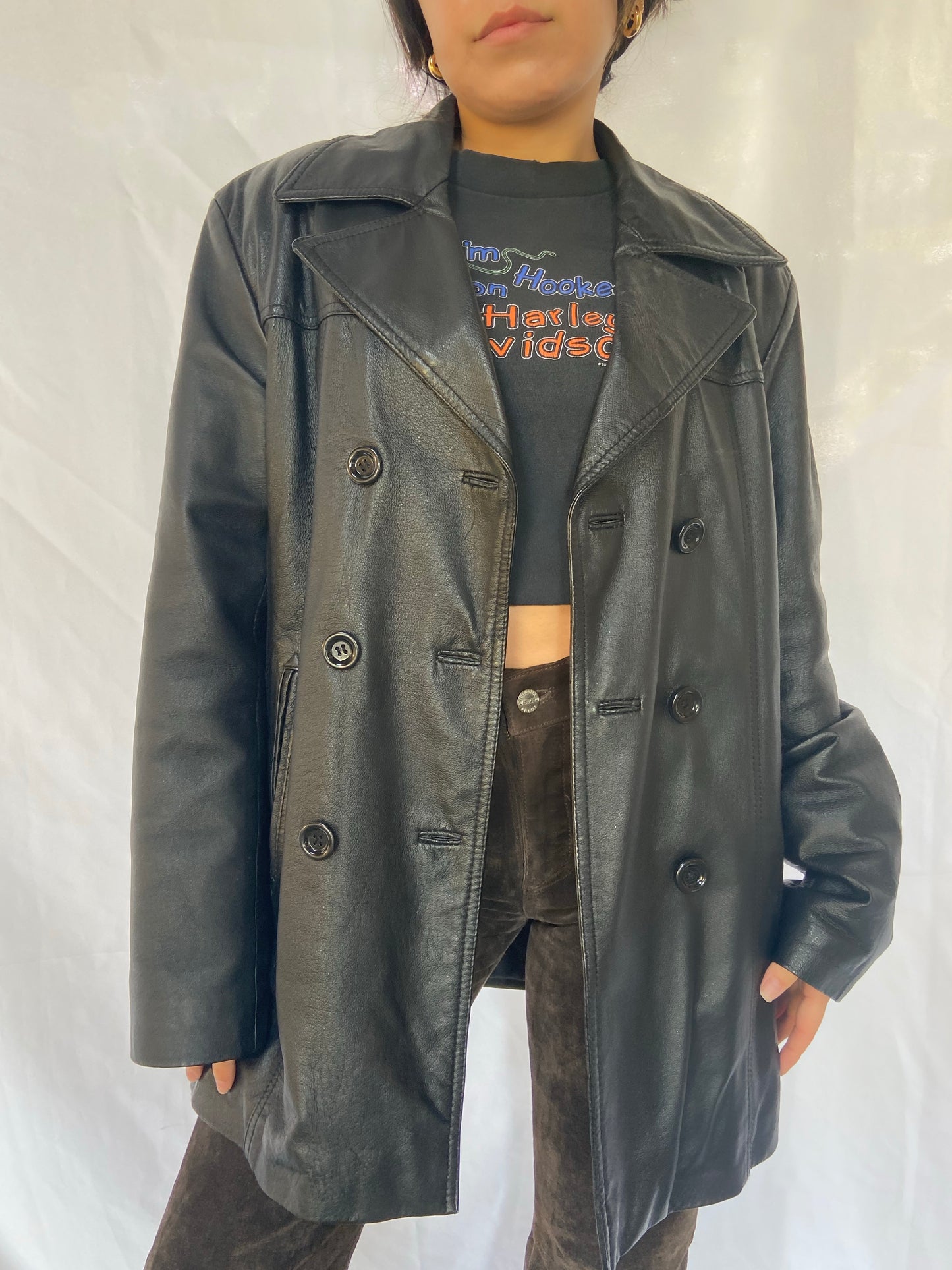 Black G3 Double Breasted Leather Jacket - Medium