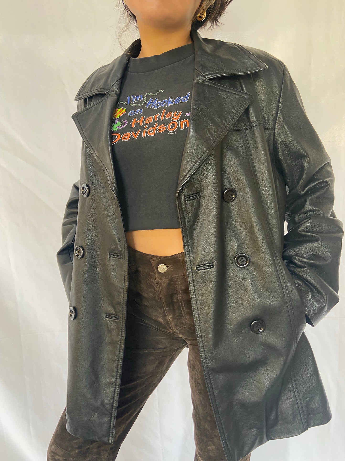Black G3 Double Breasted Leather Jacket - Medium