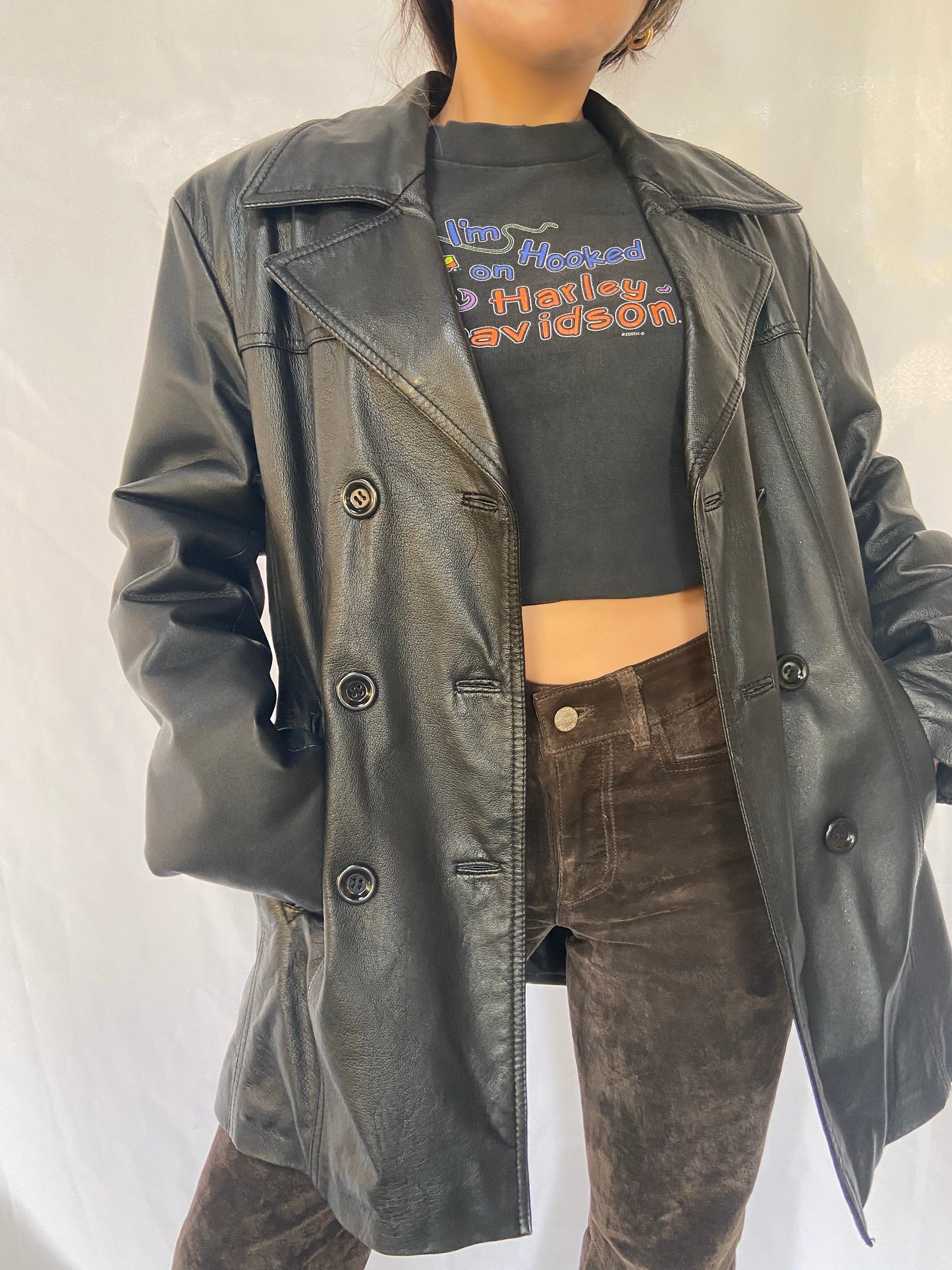 Black G3 Double Breasted Leather Jacket - Medium