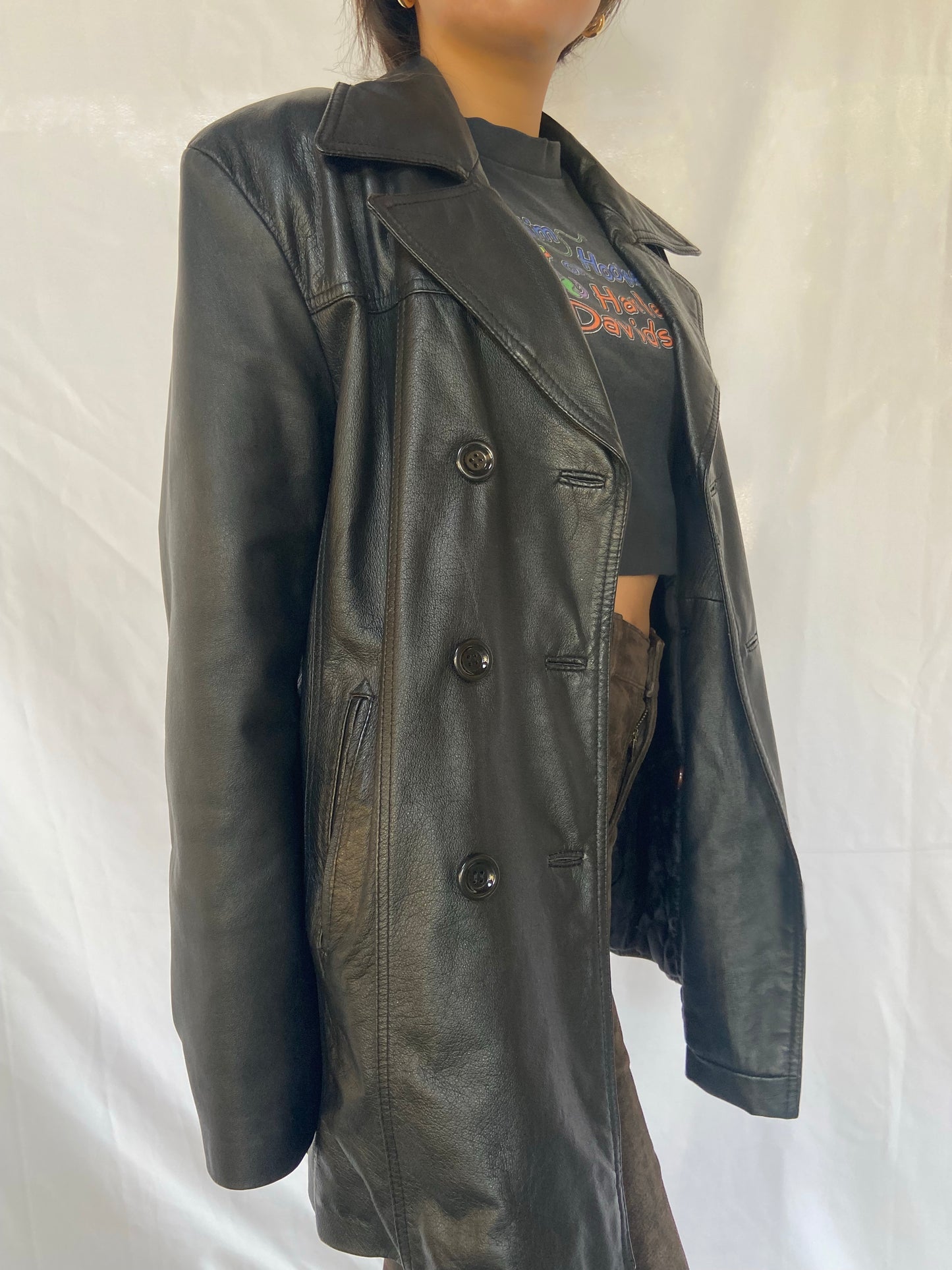 Black G3 Double Breasted Leather Jacket - Medium