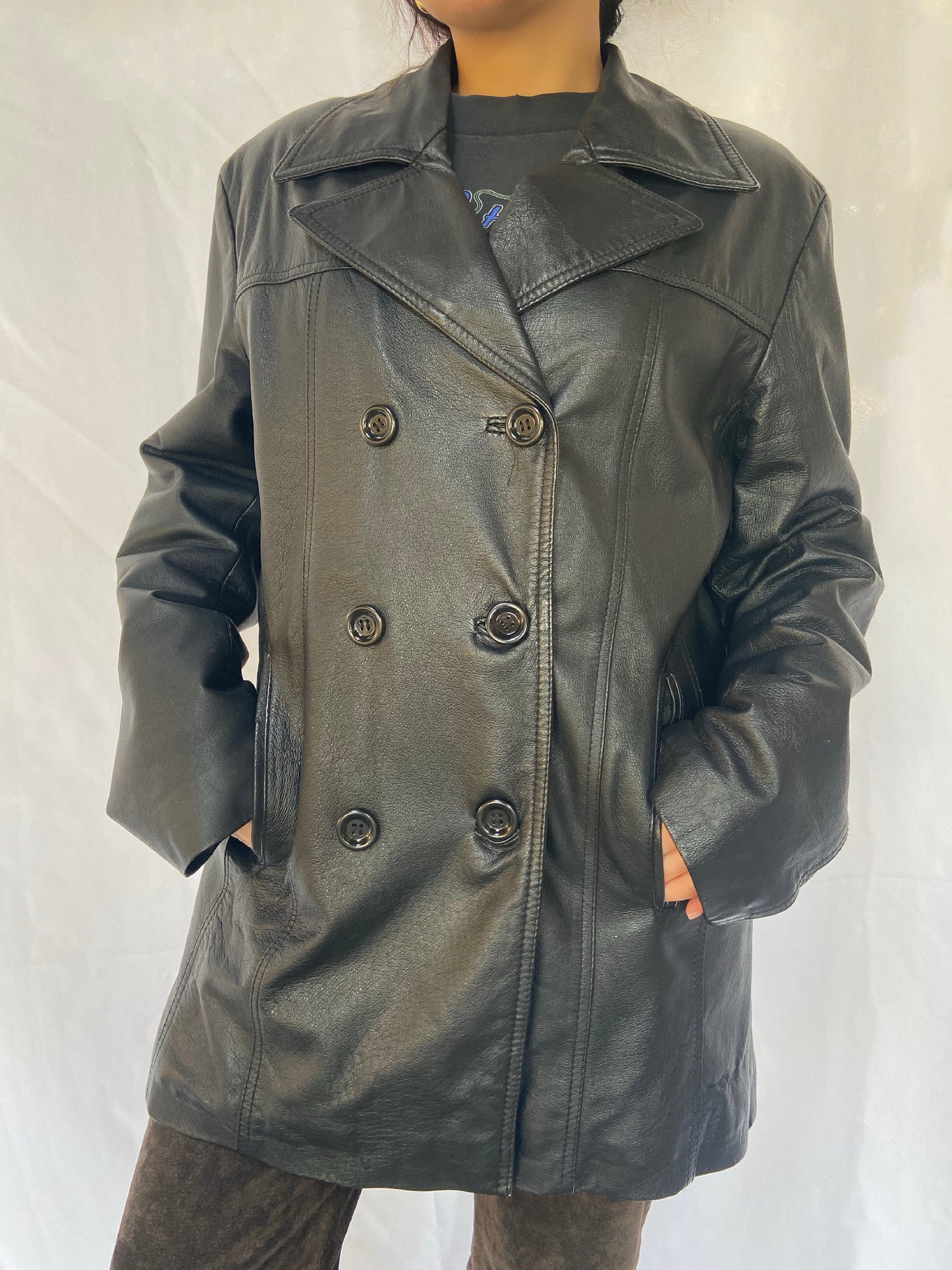 Black G3 Double Breasted Leather Jacket - Medium