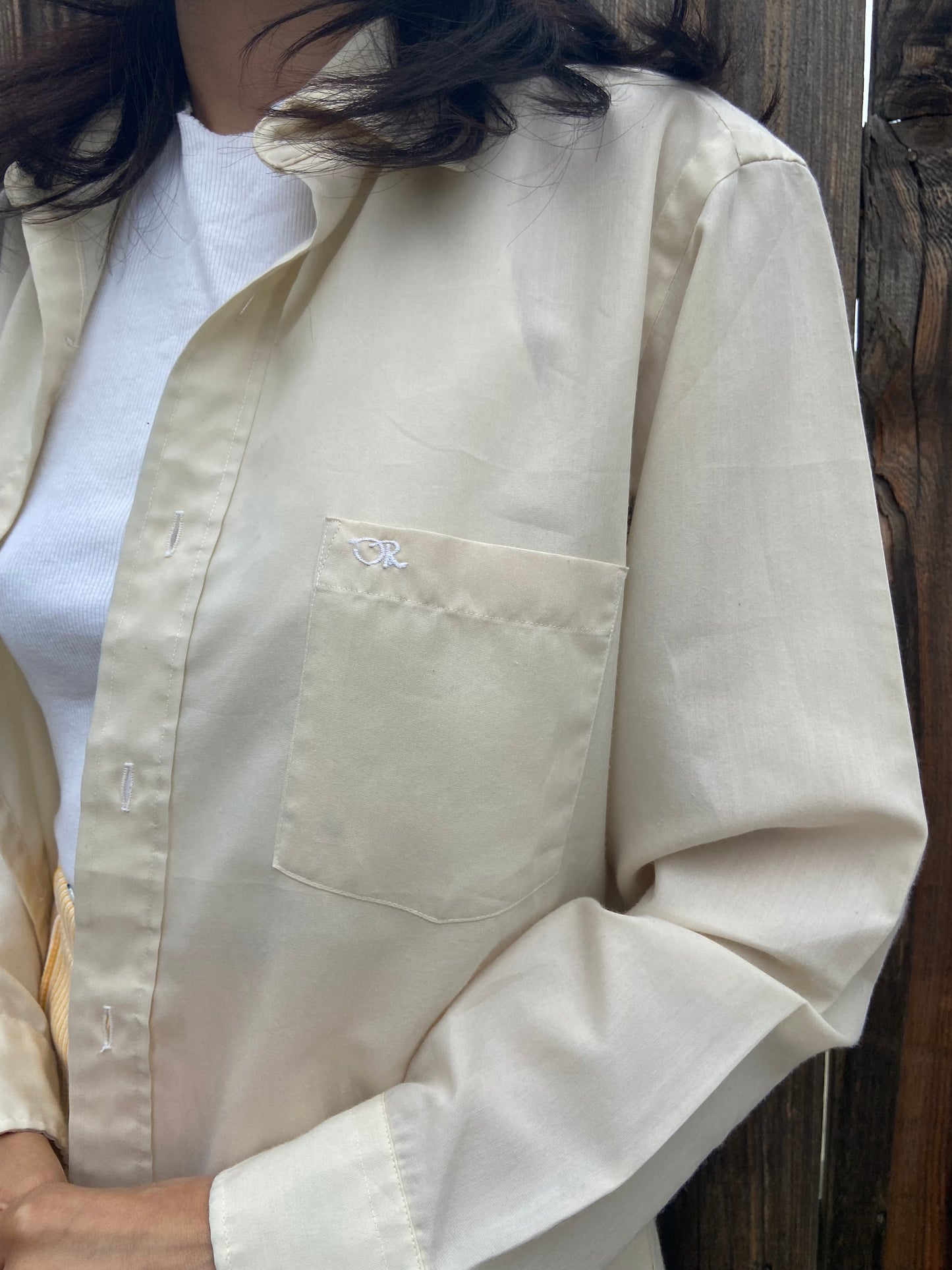 Beige Oscar de la Renta Button Up Top