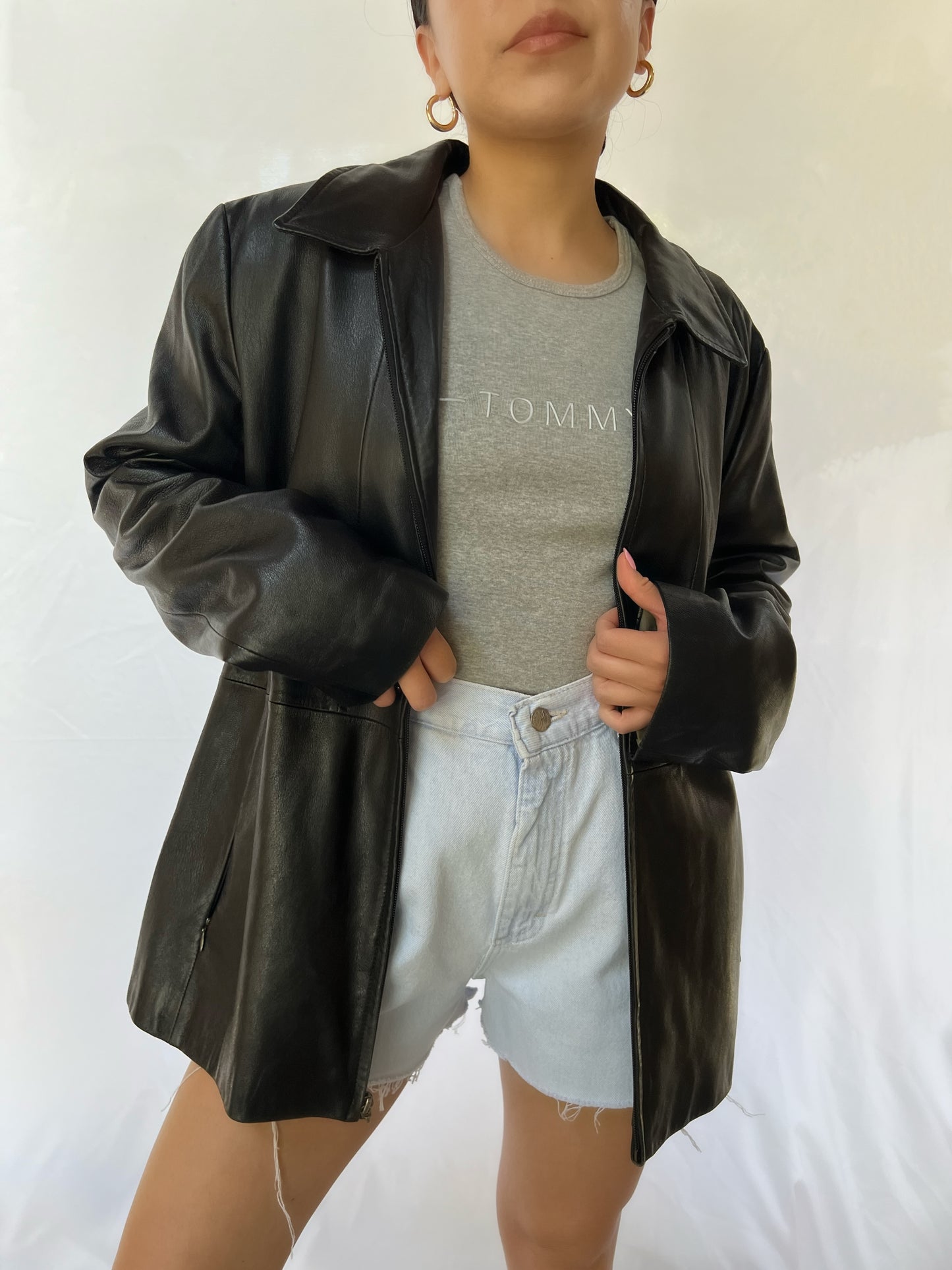Black Wilsons Leather Zip Up Jacket - XL