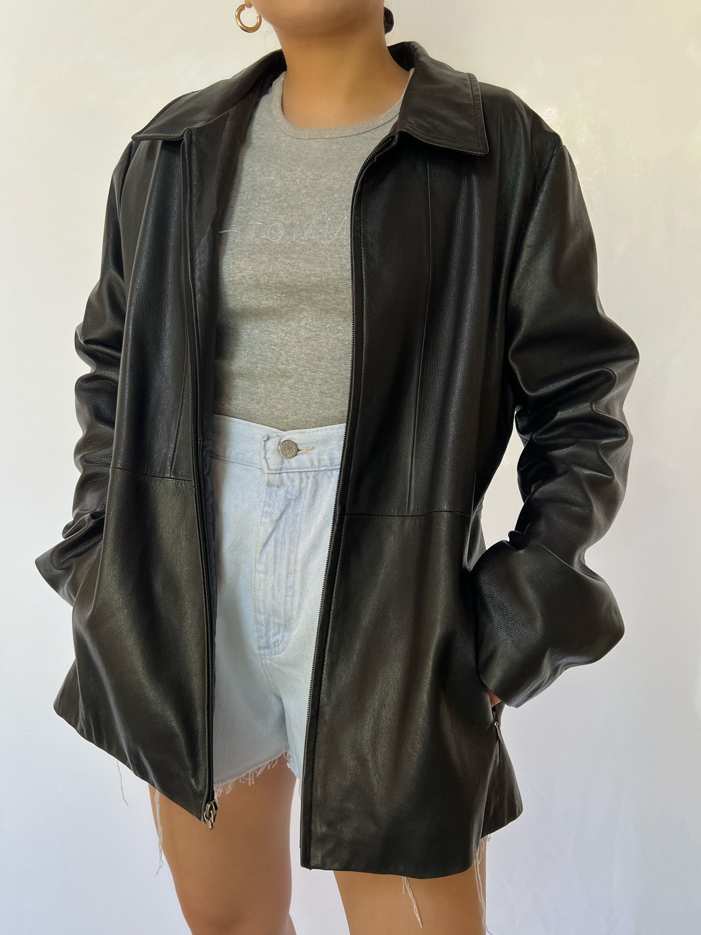 Black Wilsons Leather Zip Up Jacket - XL