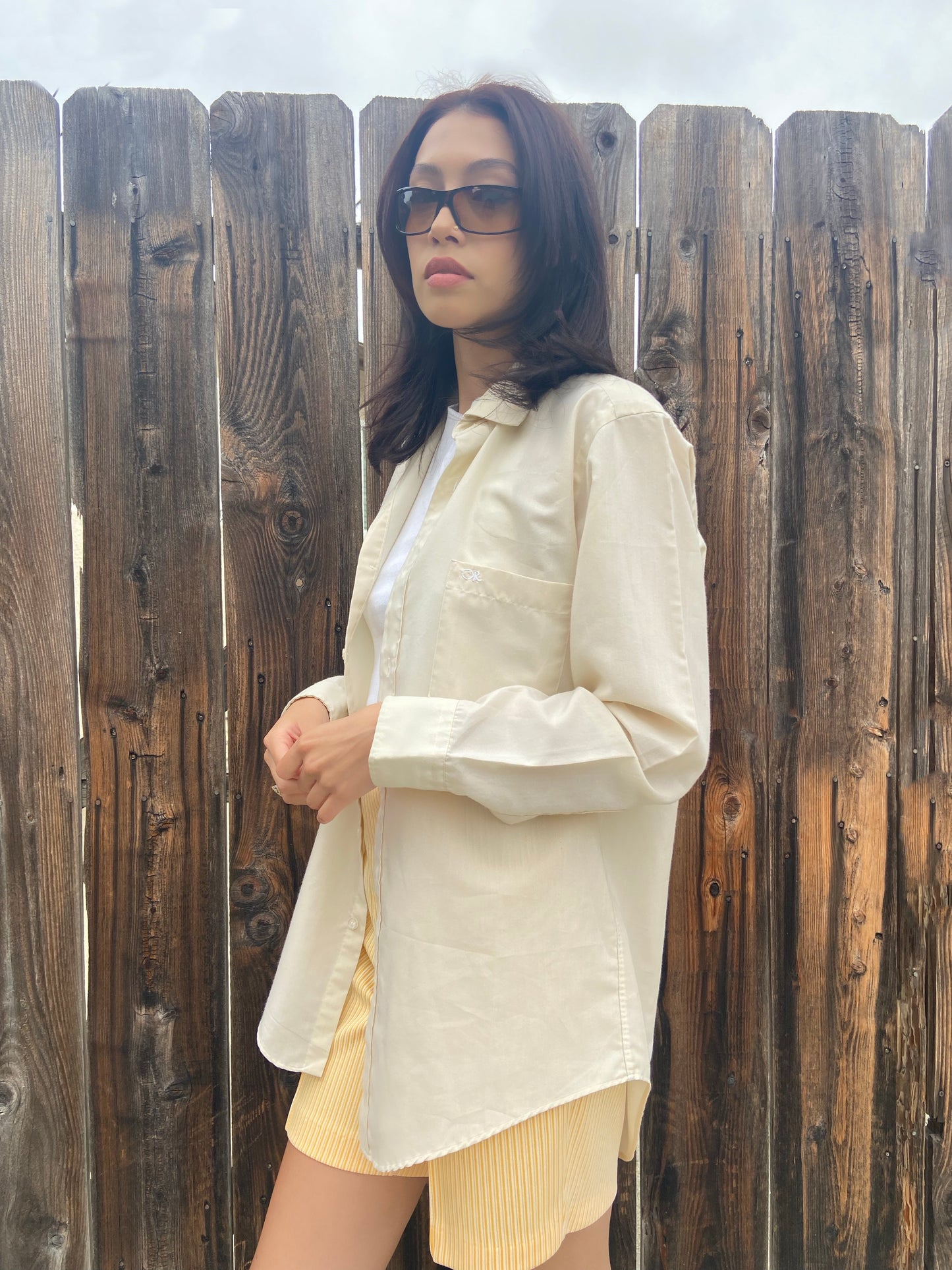 Beige Oscar de la Renta Button Up Top