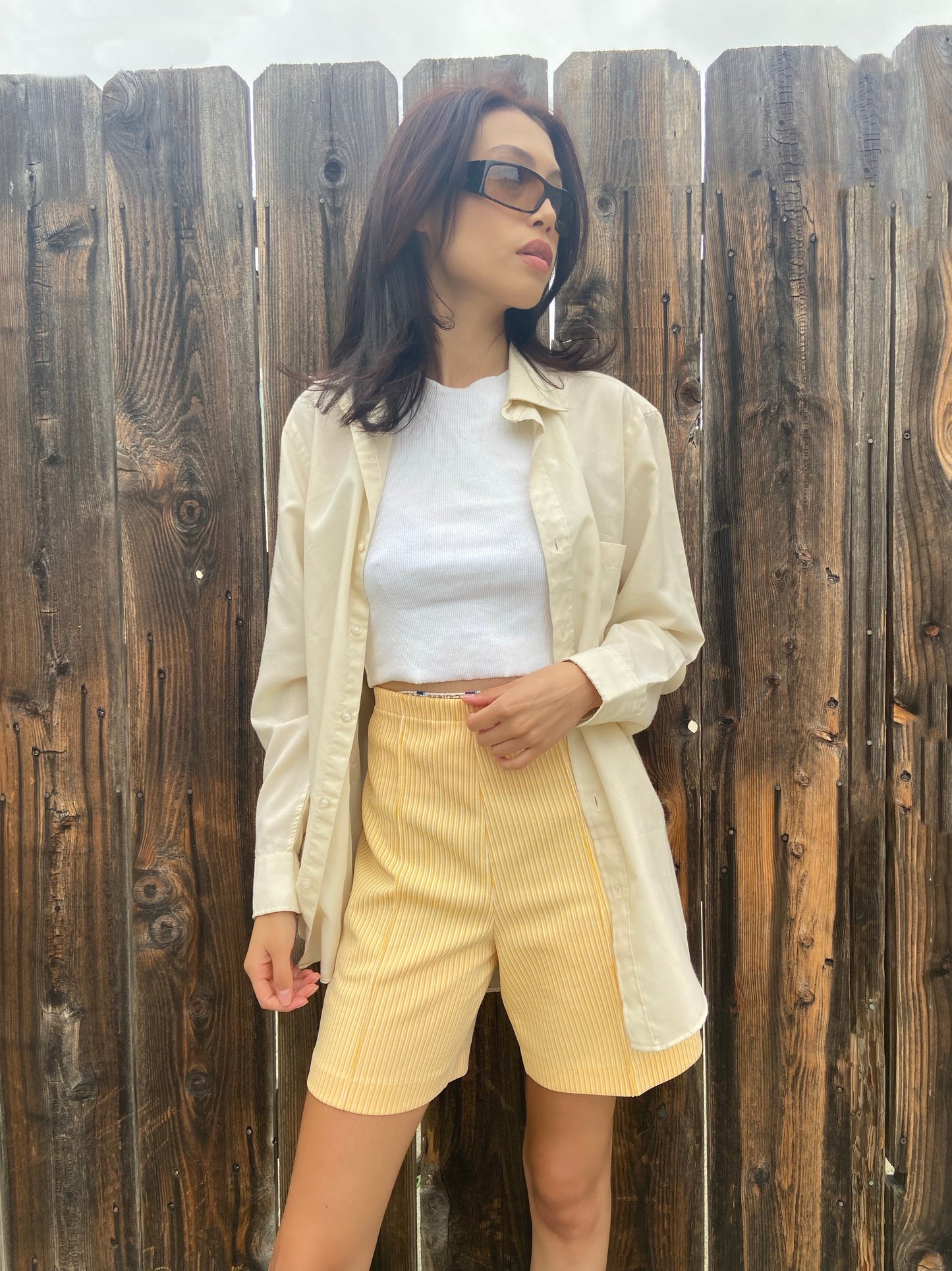 Yellow/White Striped Casual Shorts - 29"
