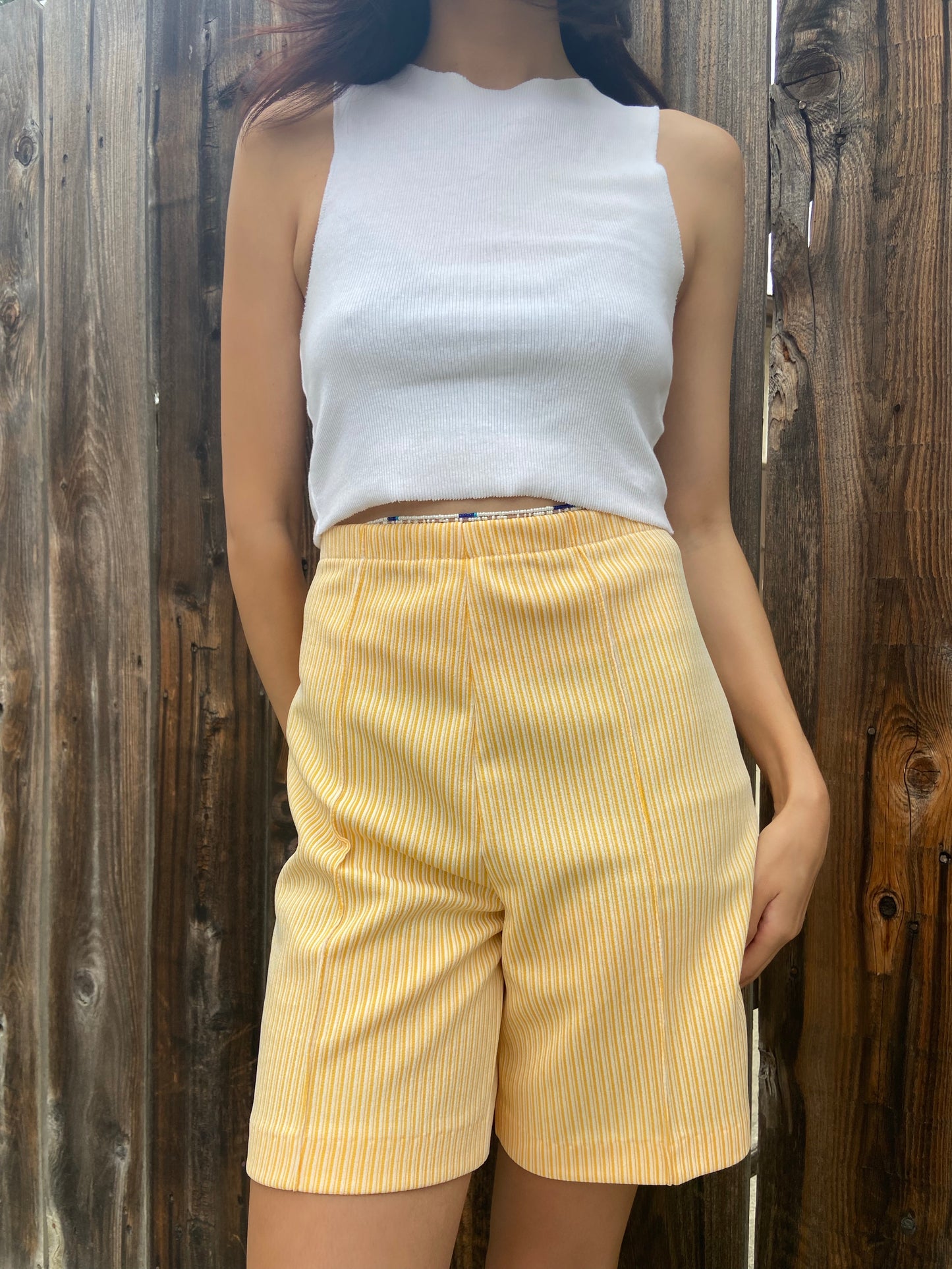 Yellow/White Striped Casual Shorts - 29"