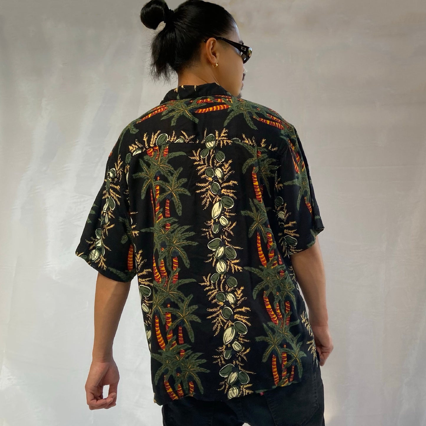 tropical print button up top