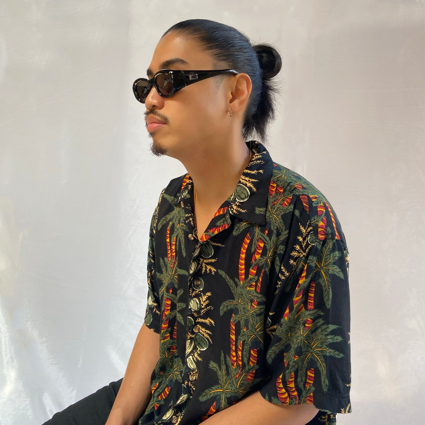 tropical print button up top