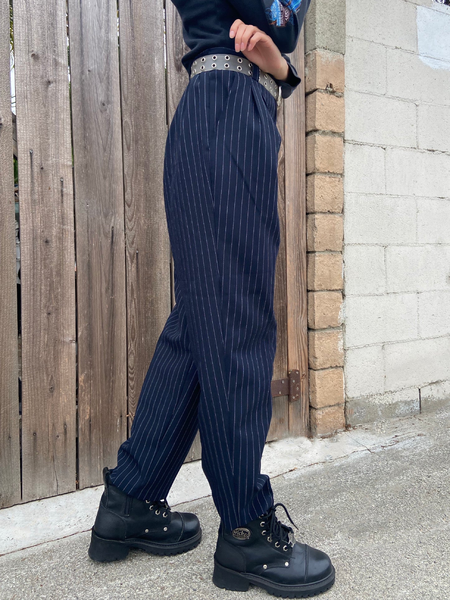 Navy Pinstripe Trousers - 26"