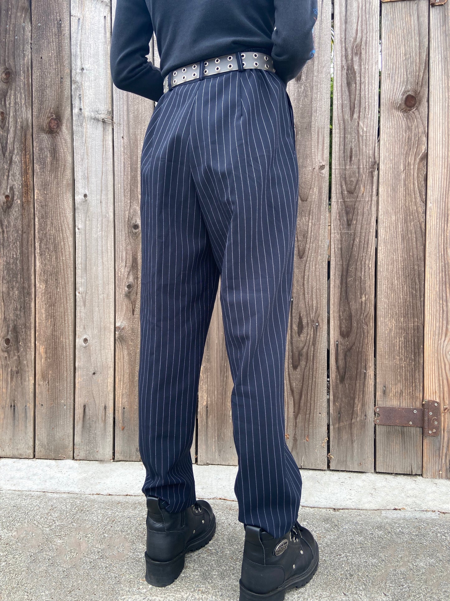 Navy Pinstripe Trousers - 26"