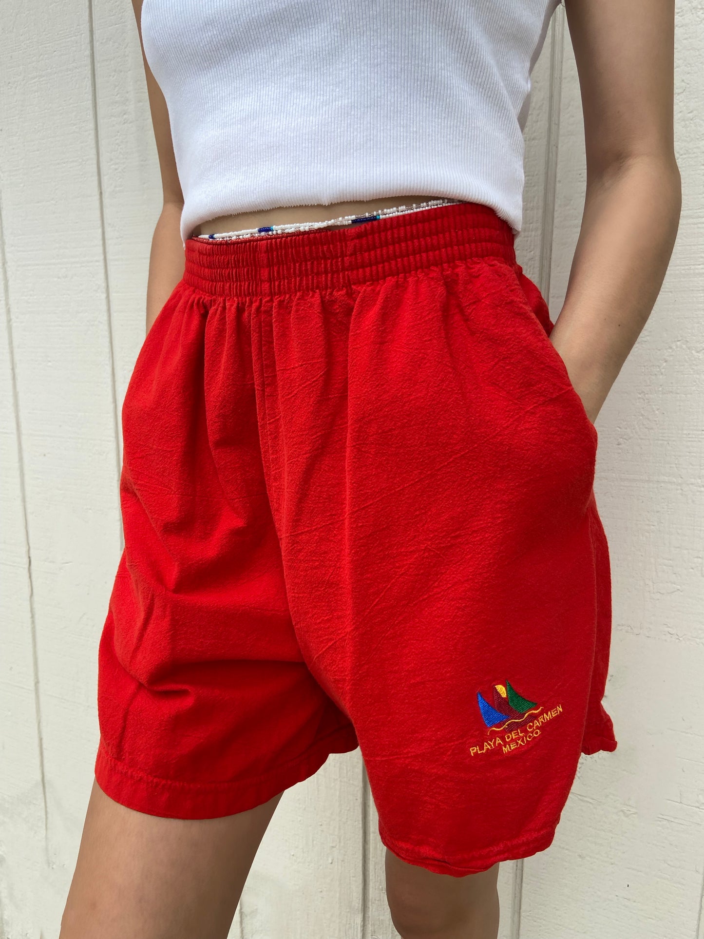 Red Playa del Carmen Casual Shorts - 26"