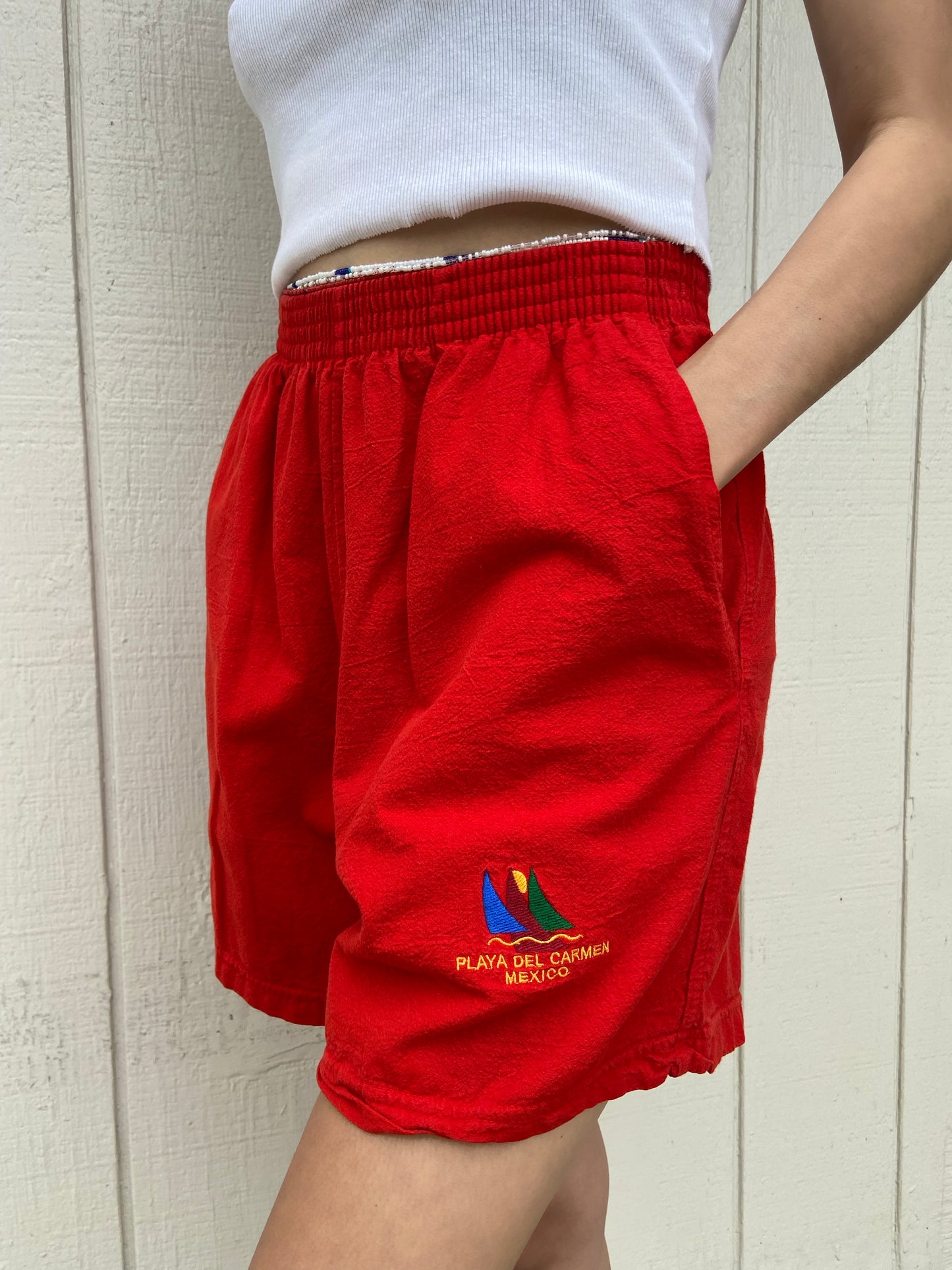 Red Playa del Carmen Casual Shorts - 26"