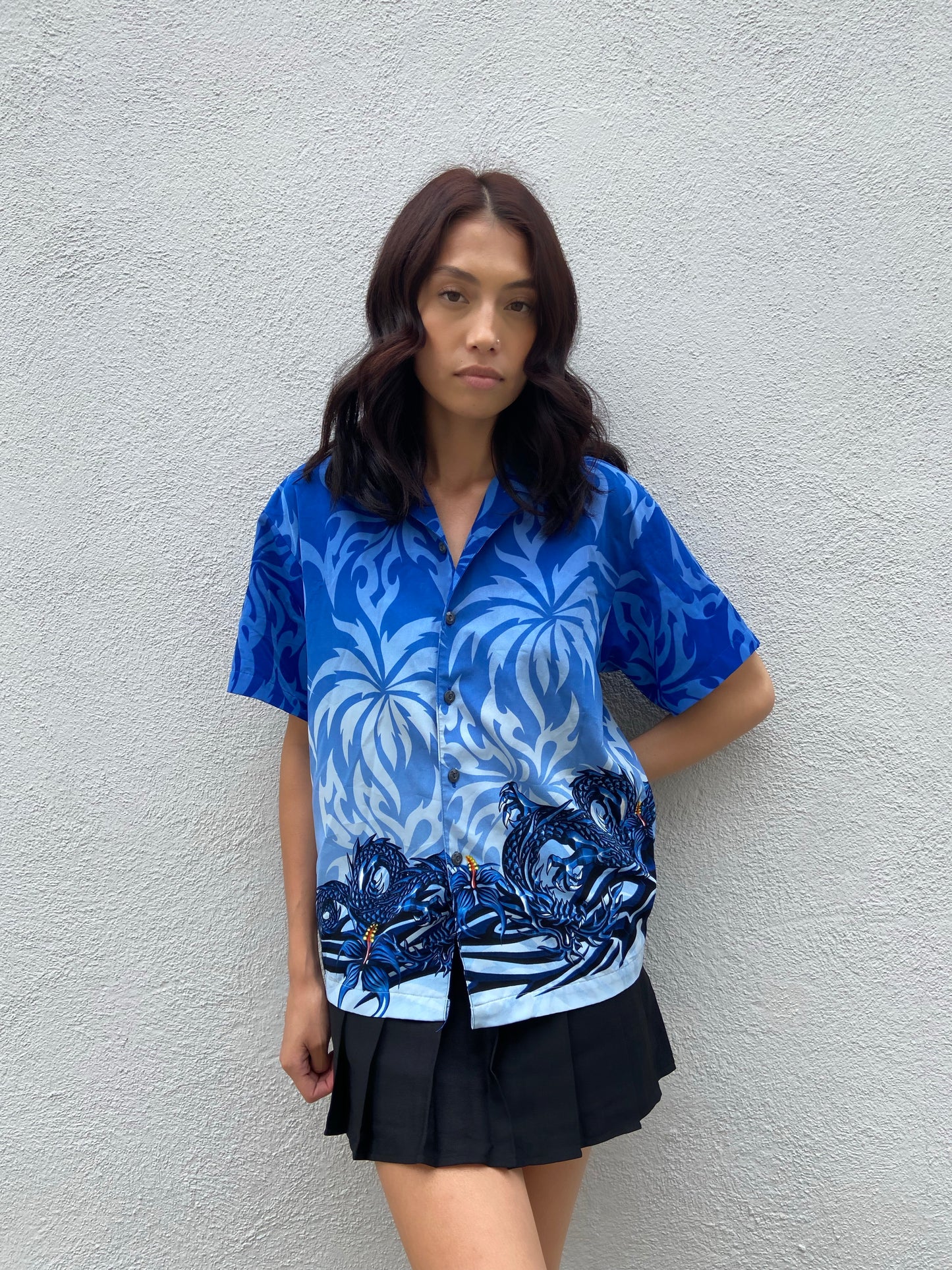 Blue Y2K Button Up Top