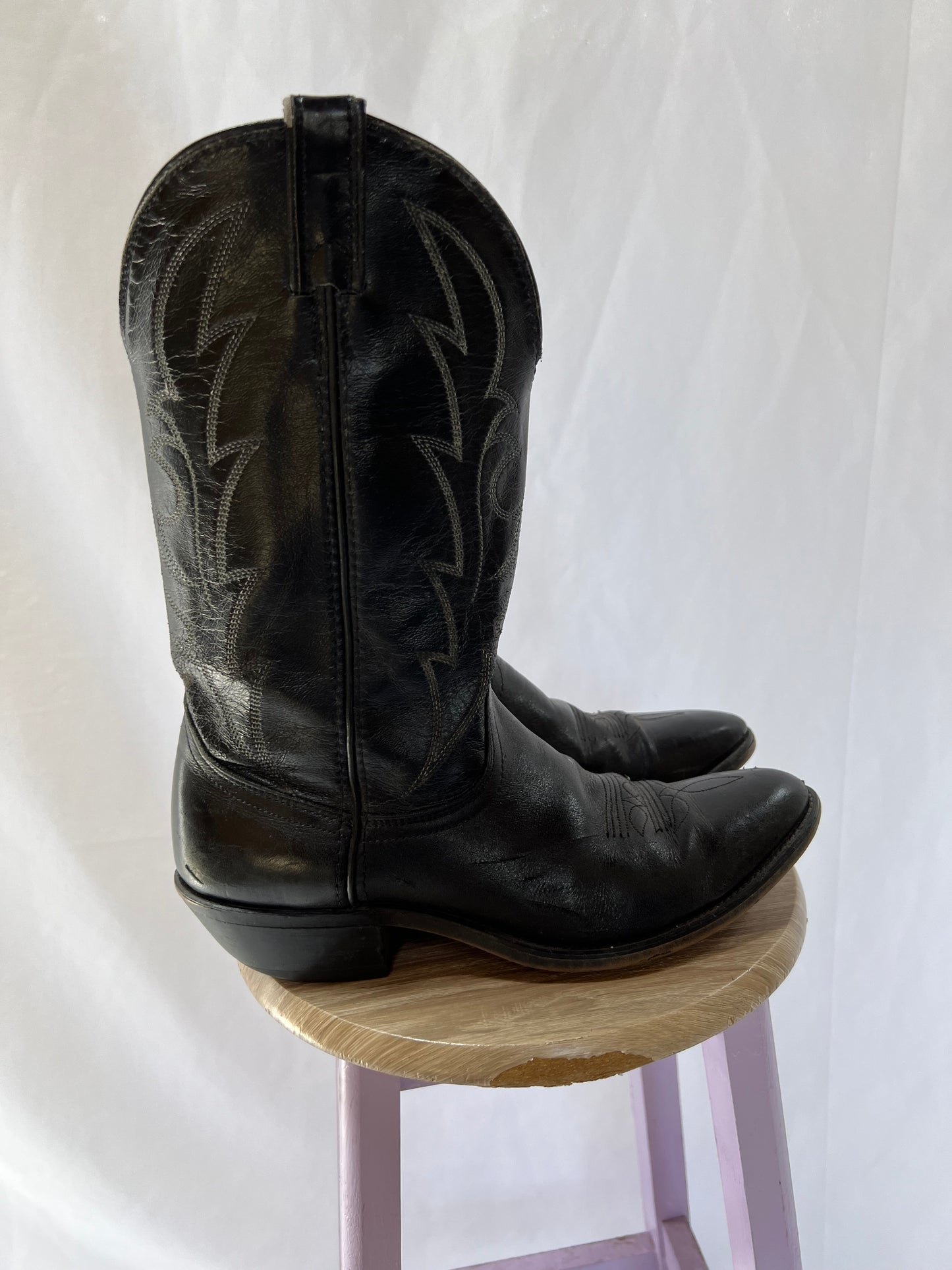 Black Leather Cowboy Boots - 8.5/9
