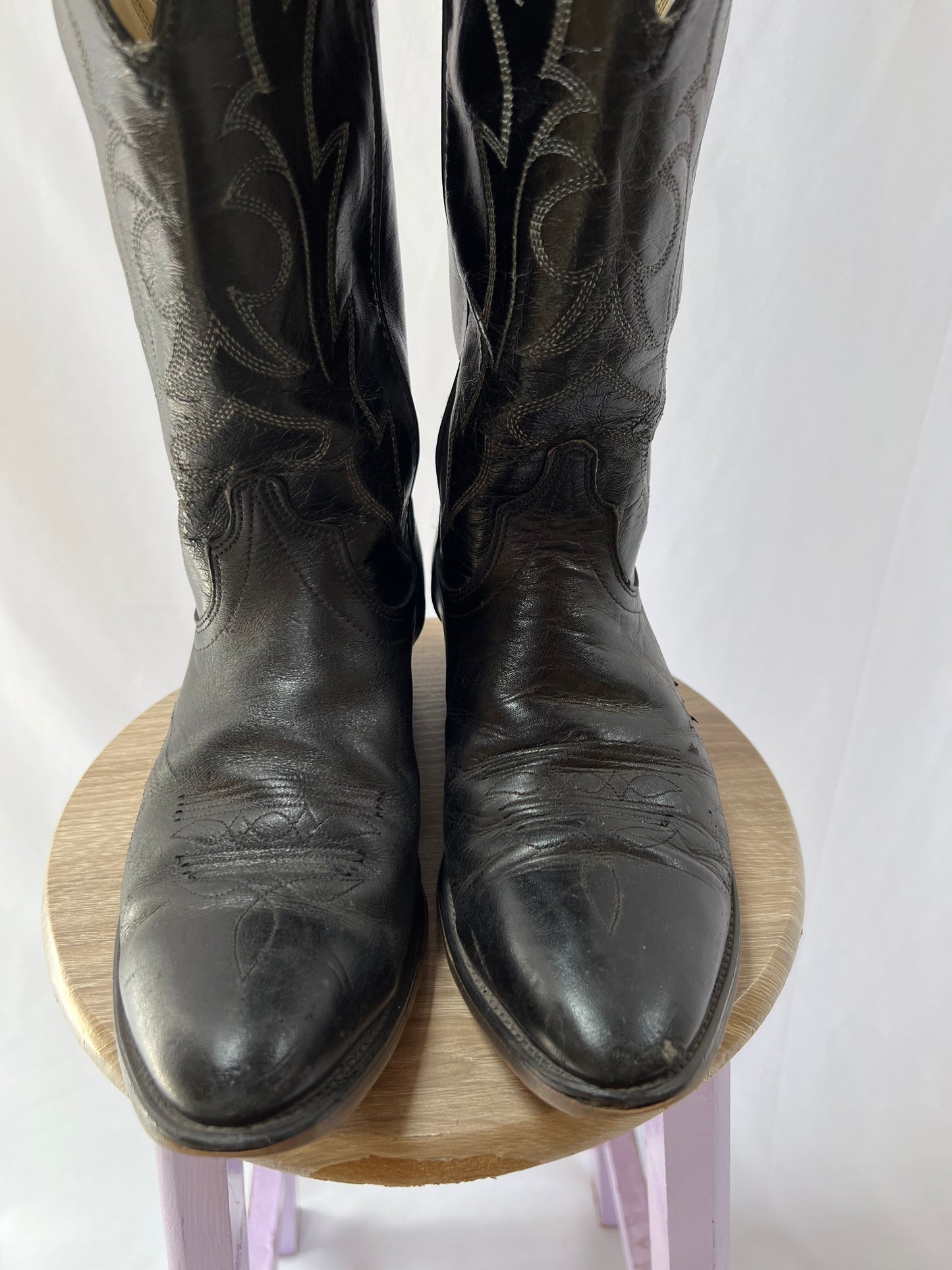 Black Leather Cowboy Boots - 8.5/9