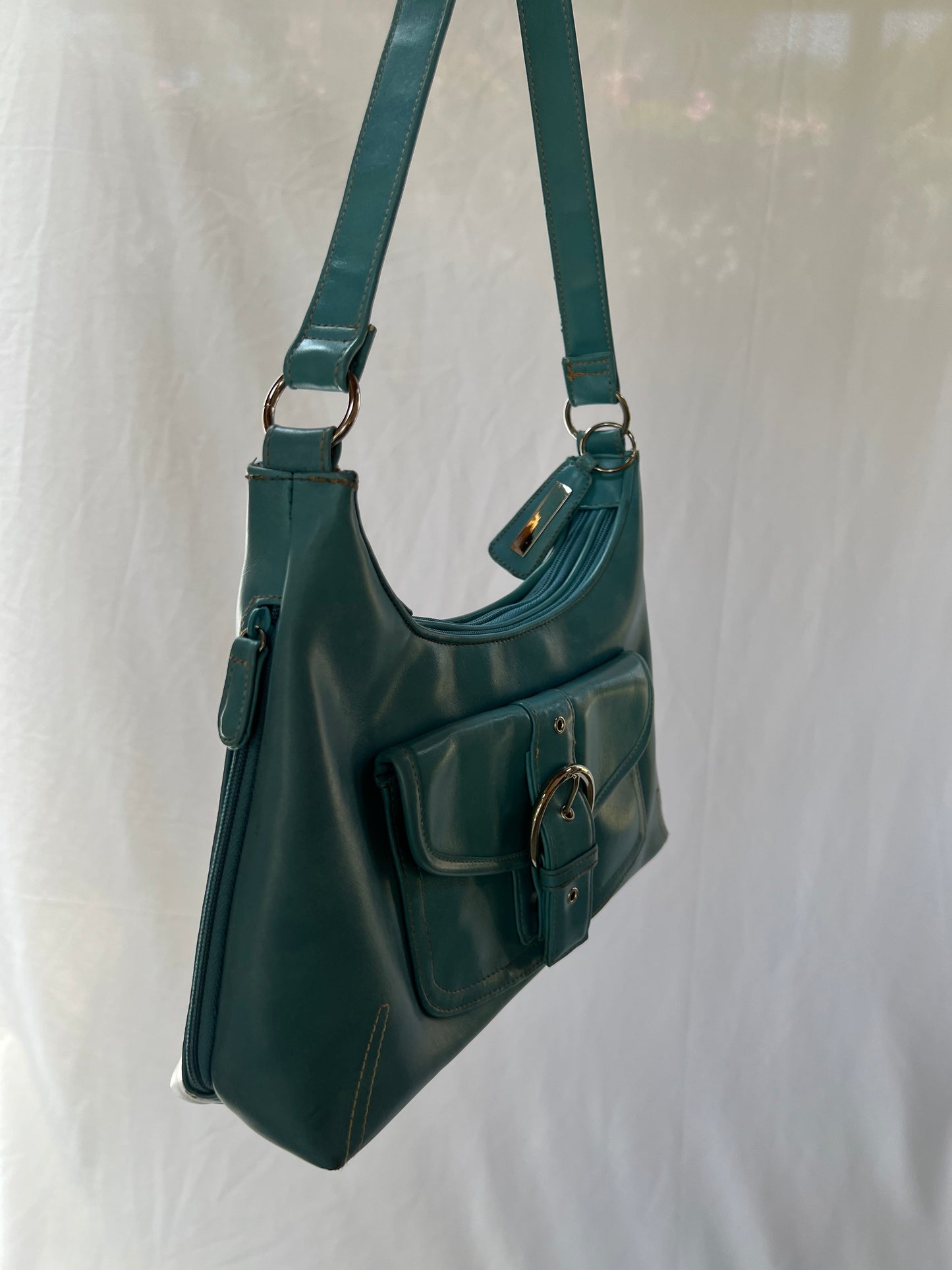 Blue Leather Buckle Handbag