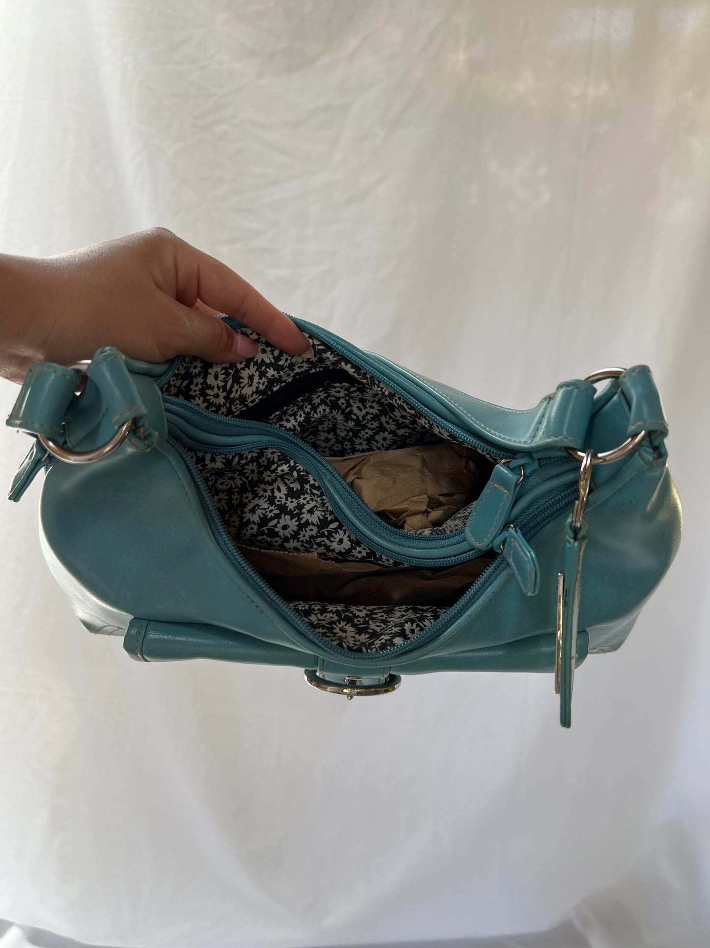 Blue Leather Buckle Handbag