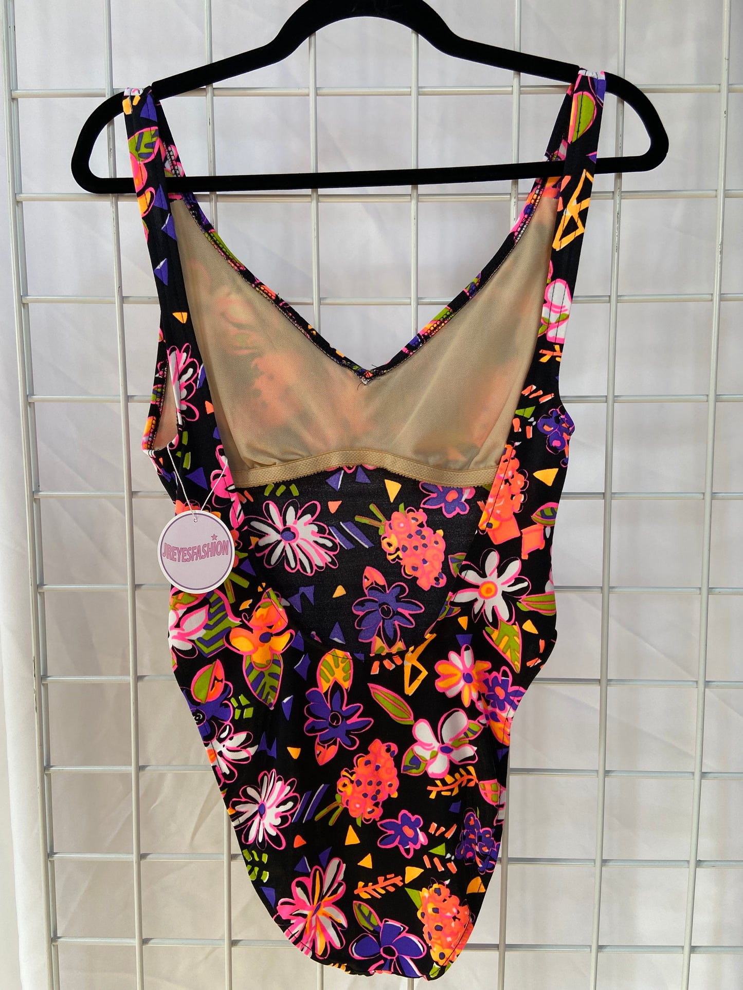 Black Printed One-Piece Swimsuit - S/M