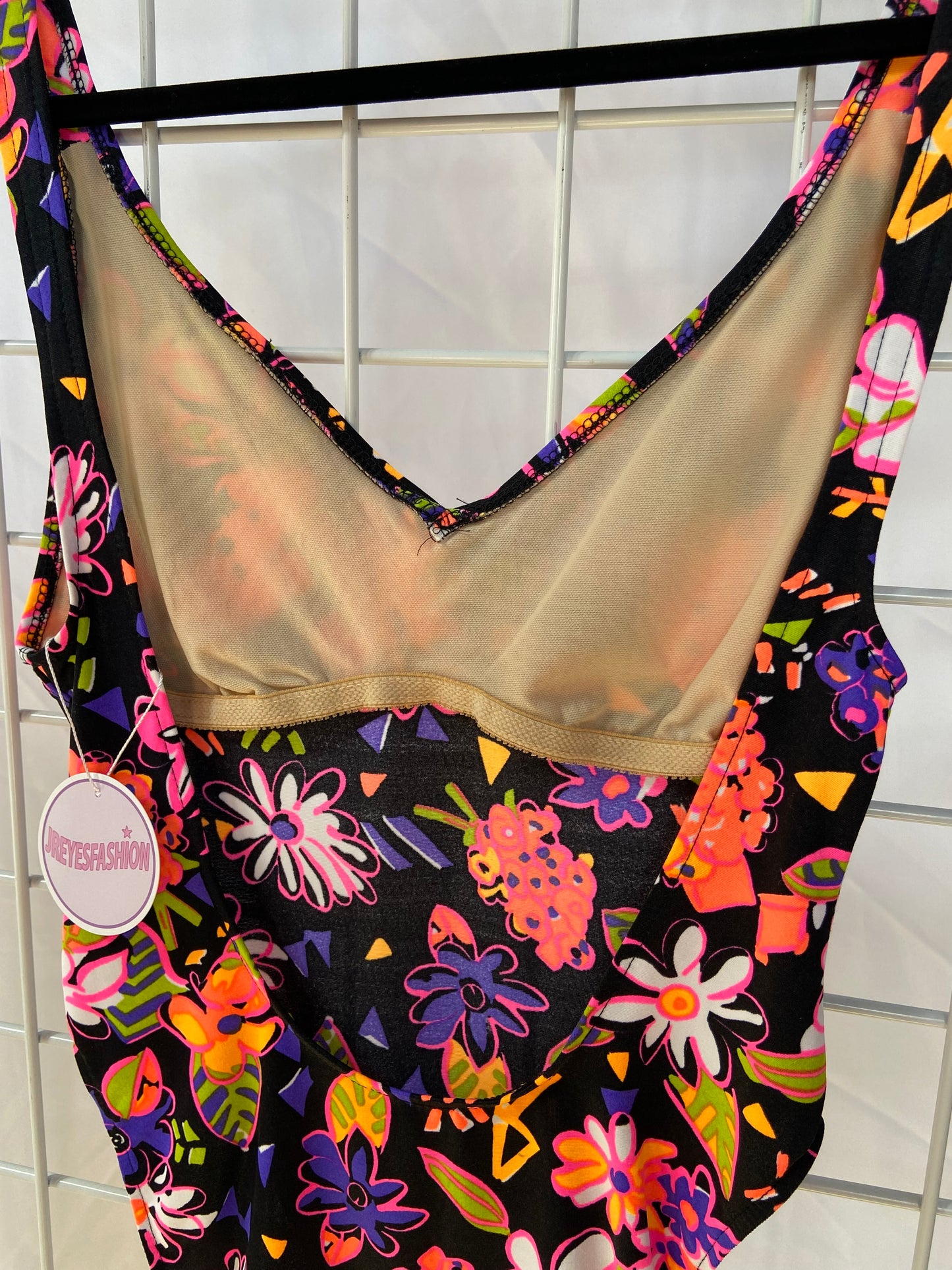Black Printed One-Piece Swimsuit - S/M