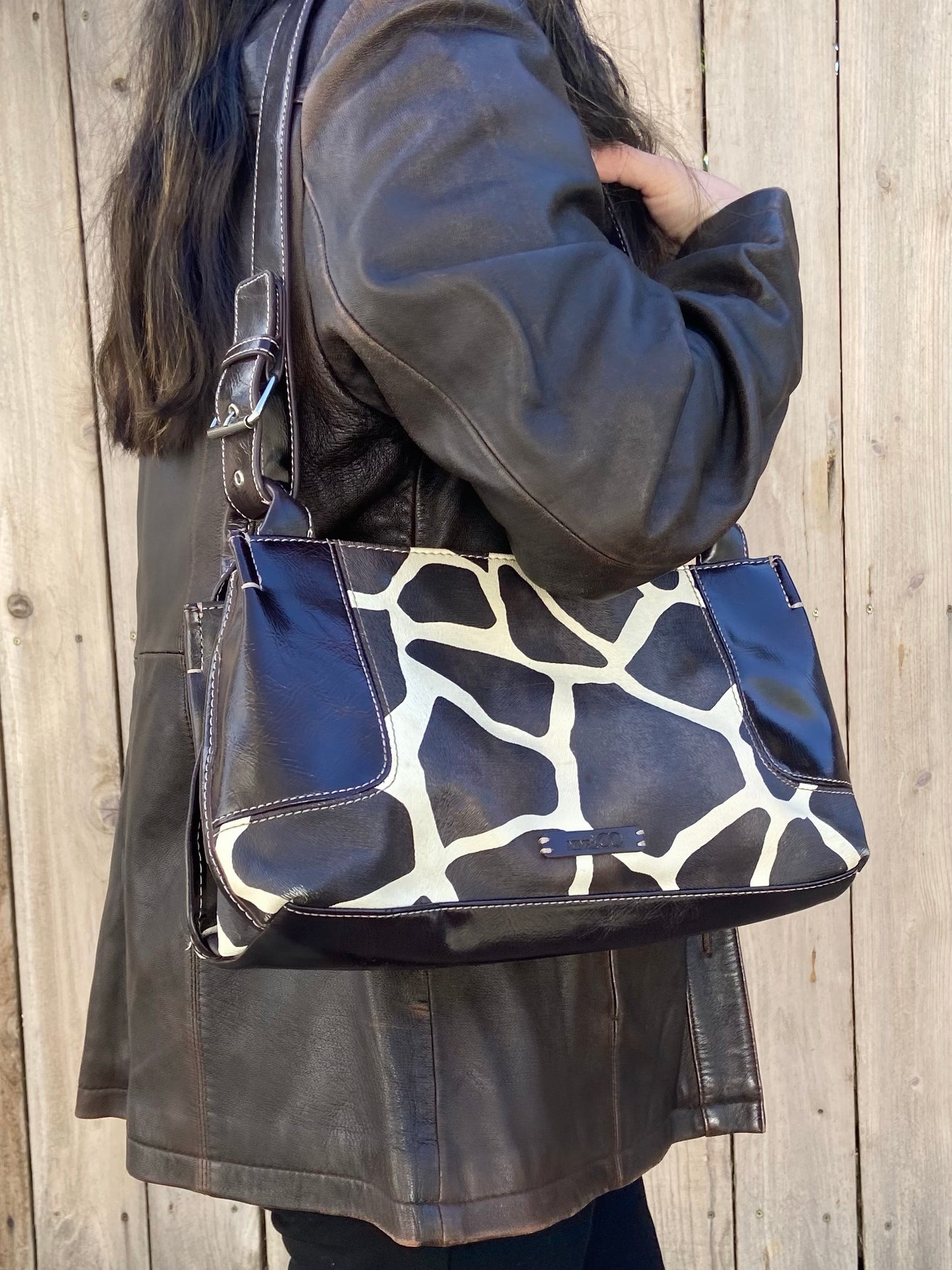 Brown Animal Print Leather Handbag
