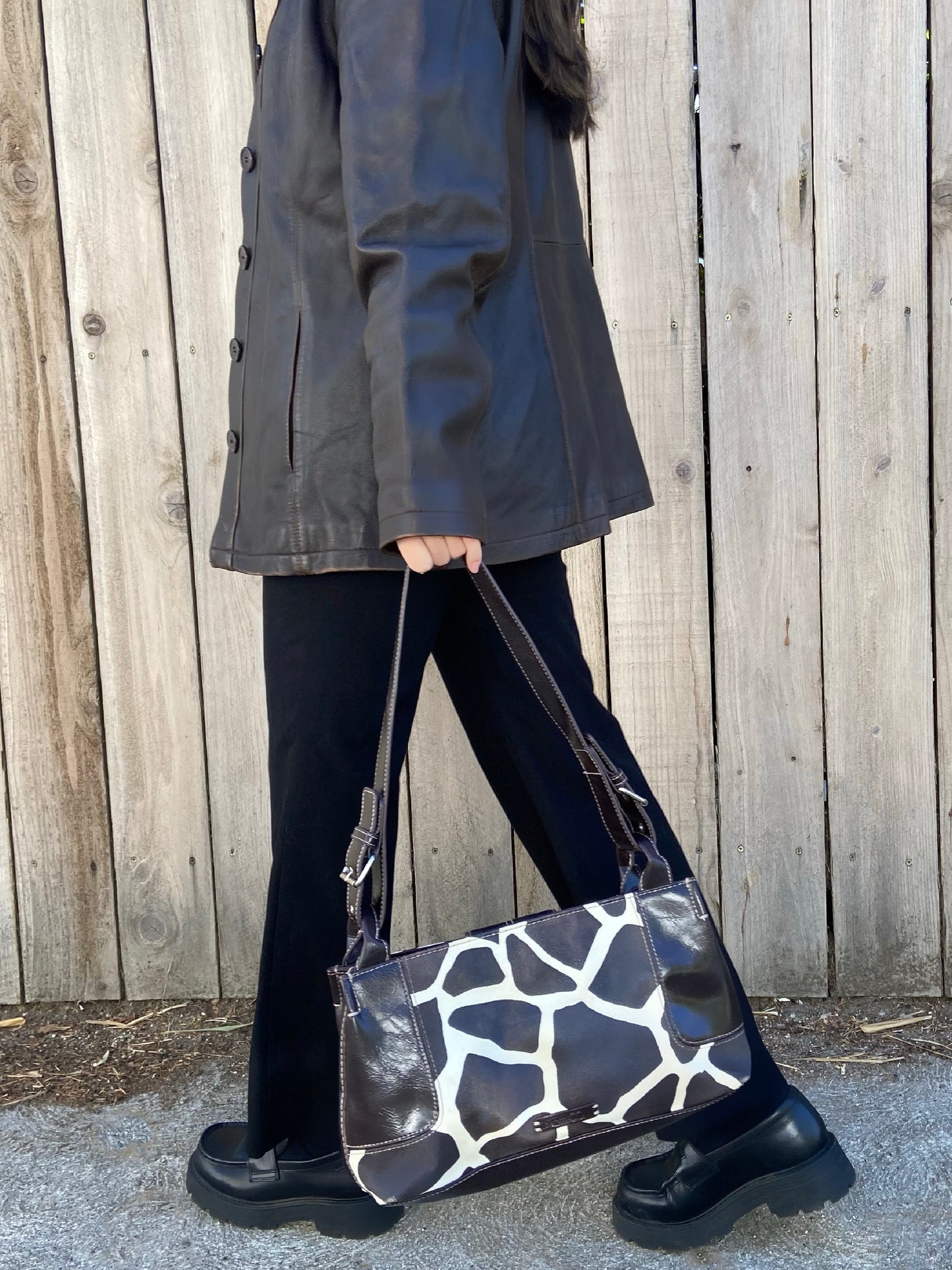 Brown Animal Print Leather Handbag