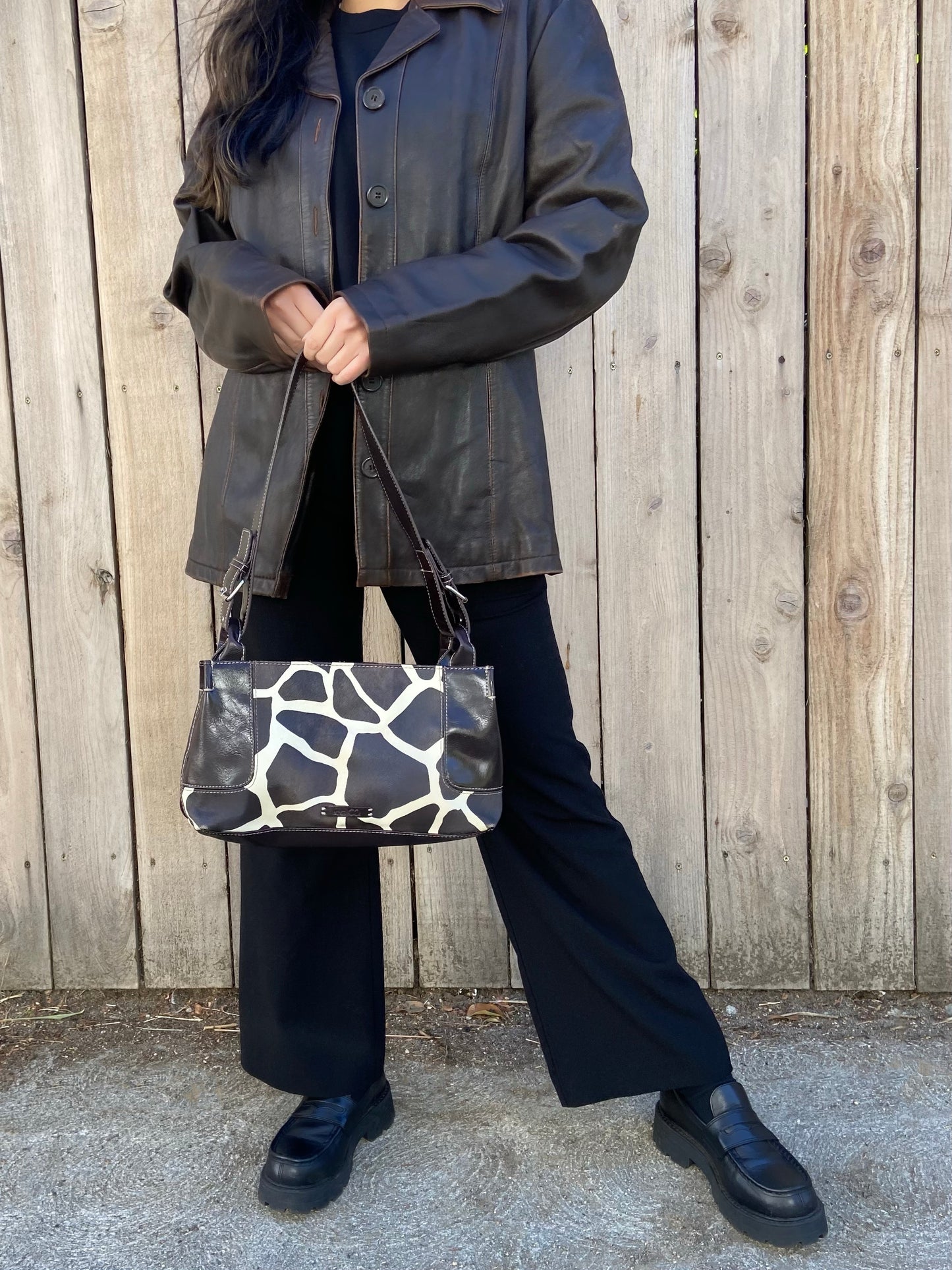Brown Animal Print Leather Handbag