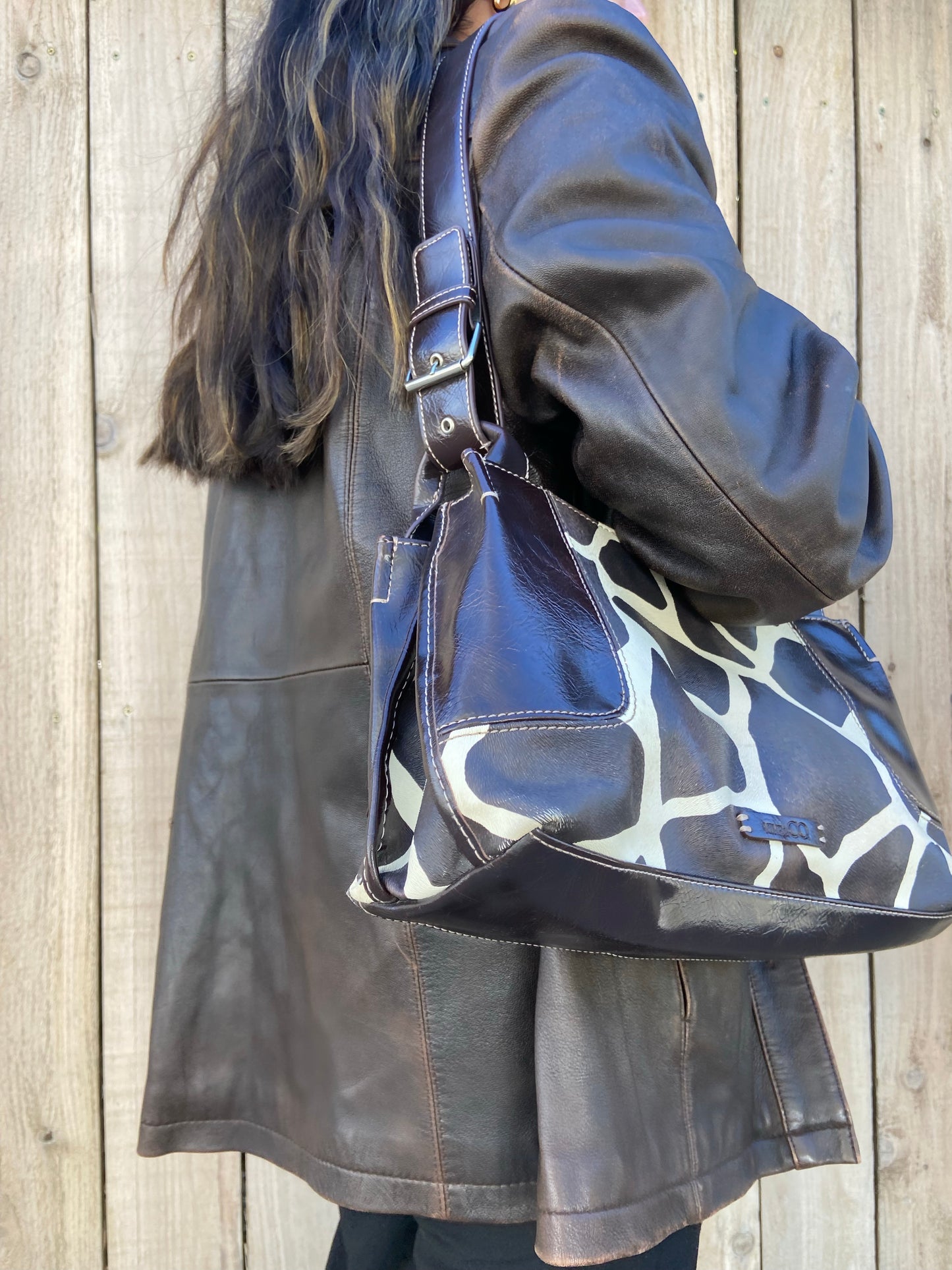 Brown Animal Print Leather Handbag