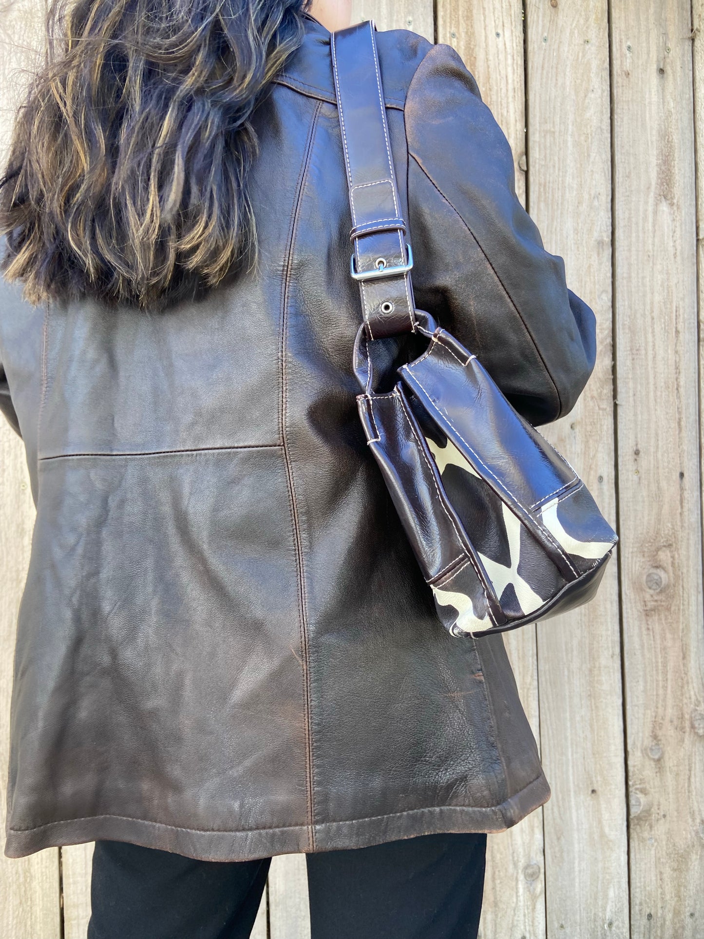 Brown Animal Print Leather Handbag