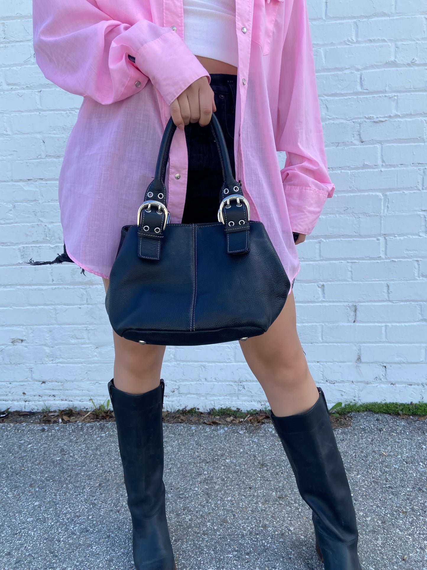Black Grommet Leather Handbag