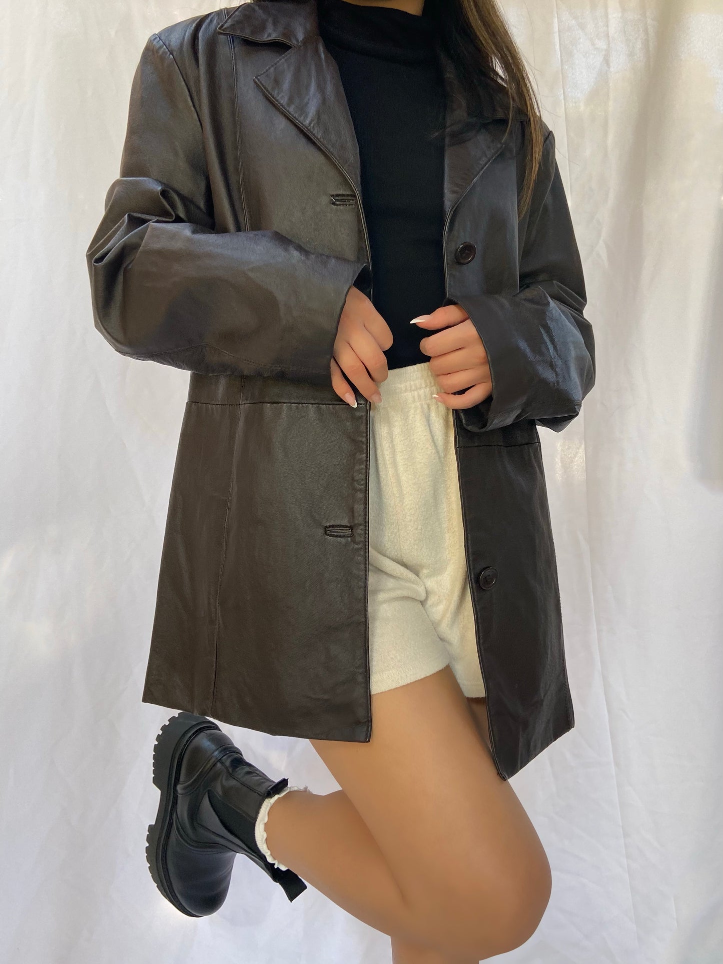 Brown Dialogue Leather Jacket - Large