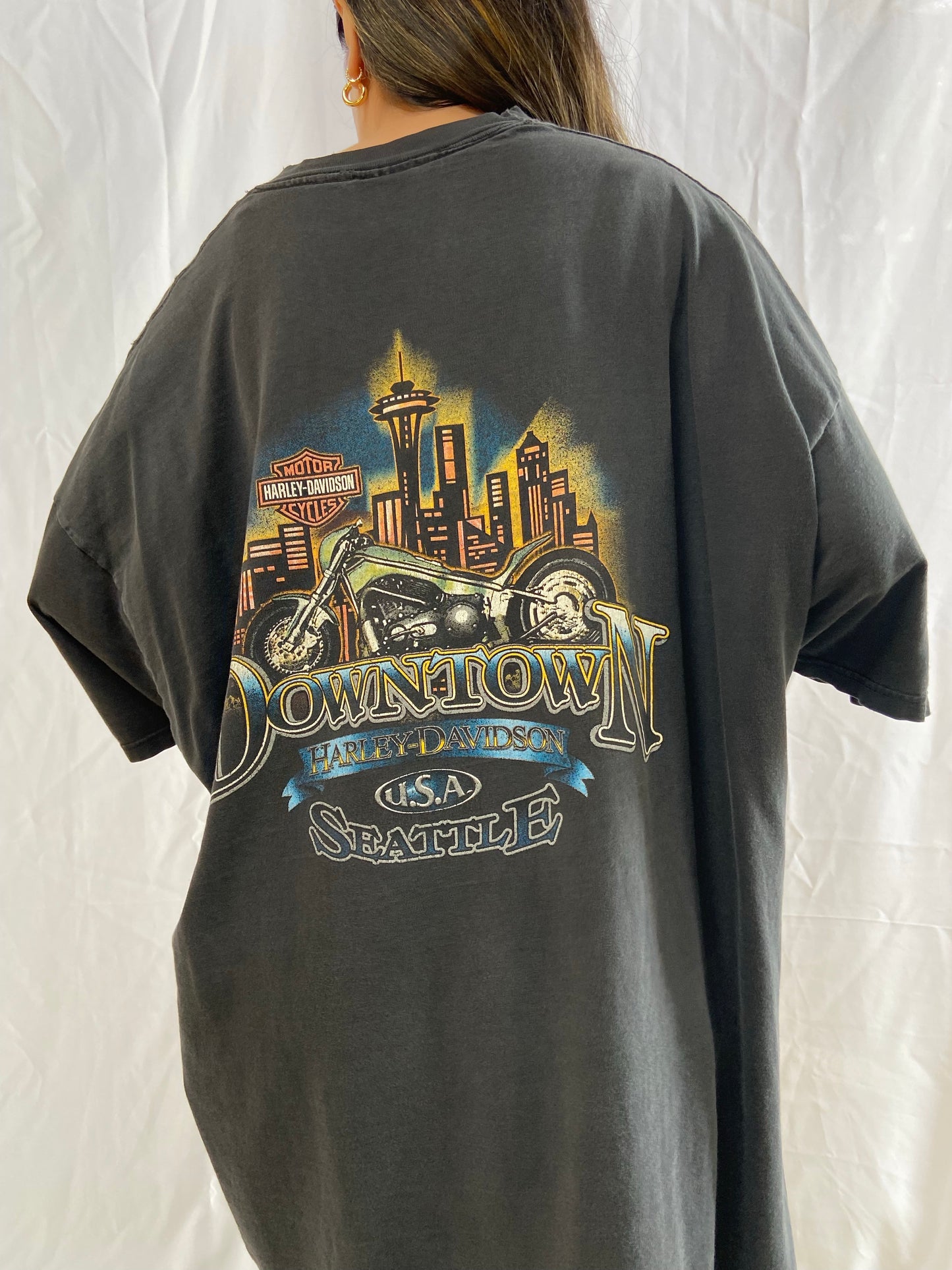 Black Downtown Seattle Harley Davidson Tee