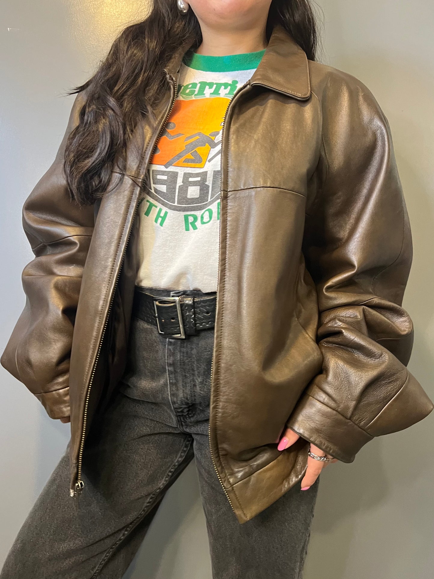 90's Brown Wilsons Leather Jacket - XL